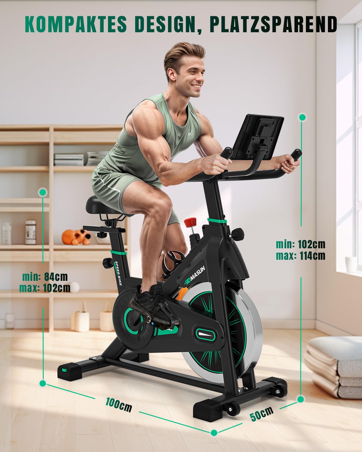Heimtrainer Fahrrad, DMASUN Hometrainer Fahrrad mit 100% Widerstand, Leise & Stabil, Ergometer mit App Kompatibel & LCD-Monitor, Verbessertes Indoor Fitnessbike für zuhause, 160/180Kg Belastbar