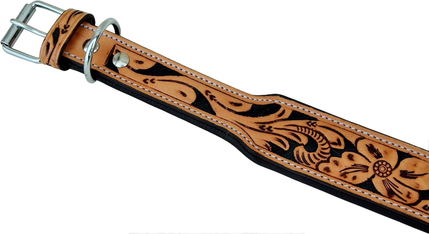 Affilare Leather Dog Collar Western Style Heavy Duty Hand Tooled Adjustable Padded Soft for Puppies and Big Dogs 10AB104-M