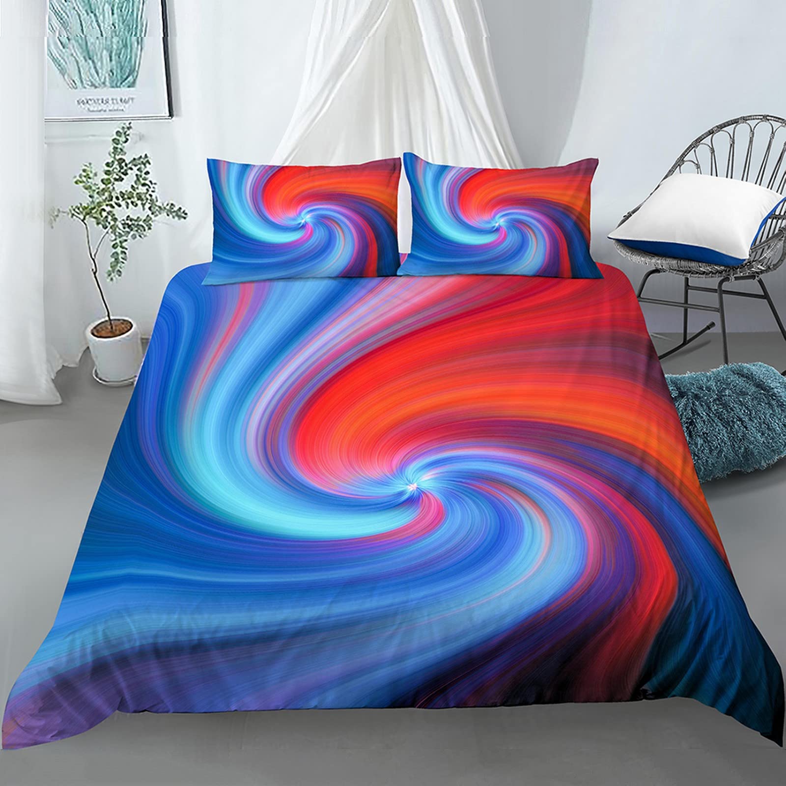 Super King Duvet Cover Colorful Abstract Swirl Starry Sky , Soft Comfortable Microfiber 3D Printing Bedding, With 1 Quilt Cover 260X240 Cm + 2 Pillowcases 50X75 Cm With Zipper Closure - Easy Care, Hy