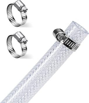 DAVCO 5/8" ID 50ft Heavy Duty Braided Clear Plastic Vinyl Tubing & Clamp | Flexible High Pressure Reinforced PVC Plastic Tube Hose, Non-toxic, BPA Free, with 2 Stainless Clamps