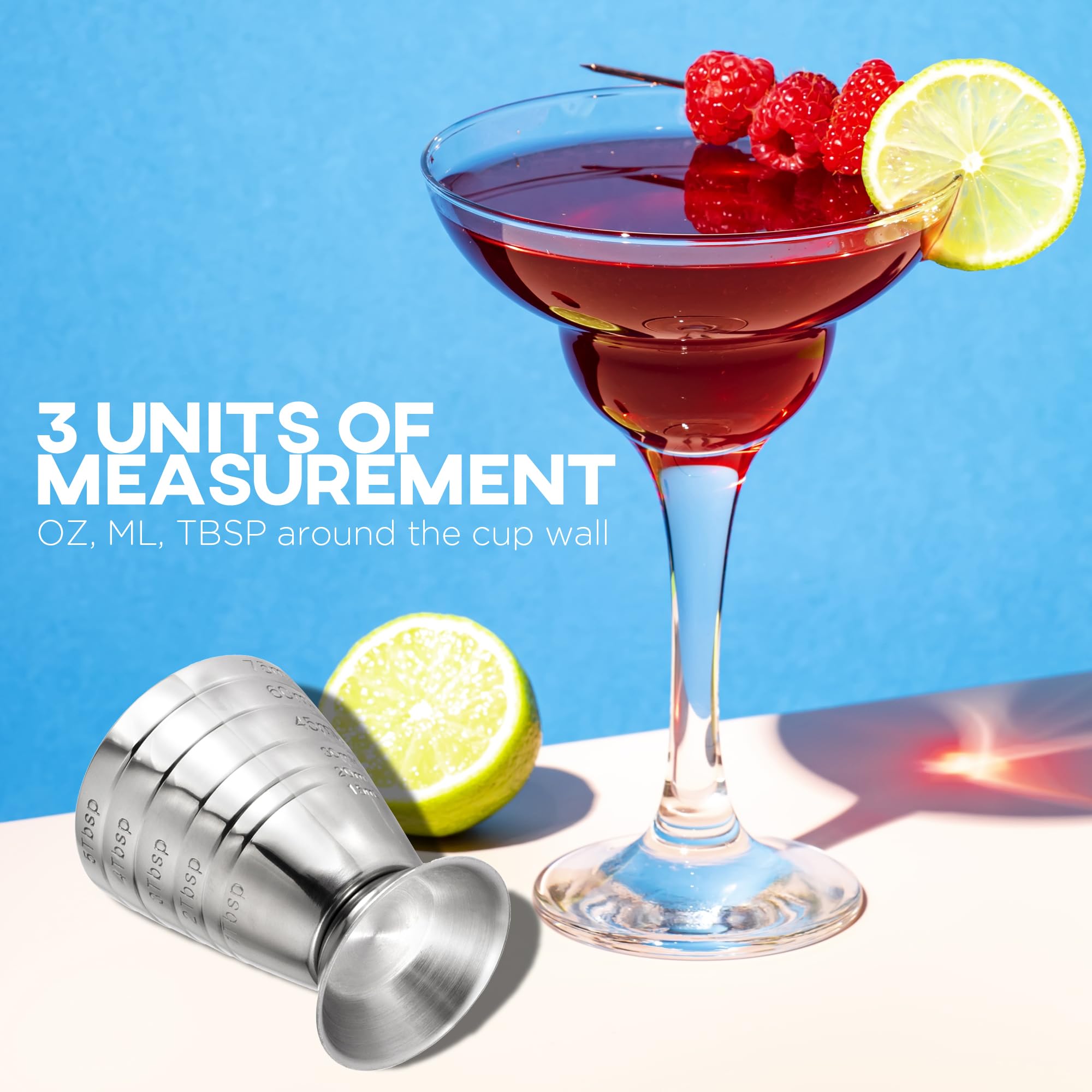 Taza medidora de acero inoxidable, 2.5 onzas, 2.5 fl oz, jiggers de cóctel, medida de varias unidades, medidor de bebida de cóctel para bar de bartending (plateado) 5