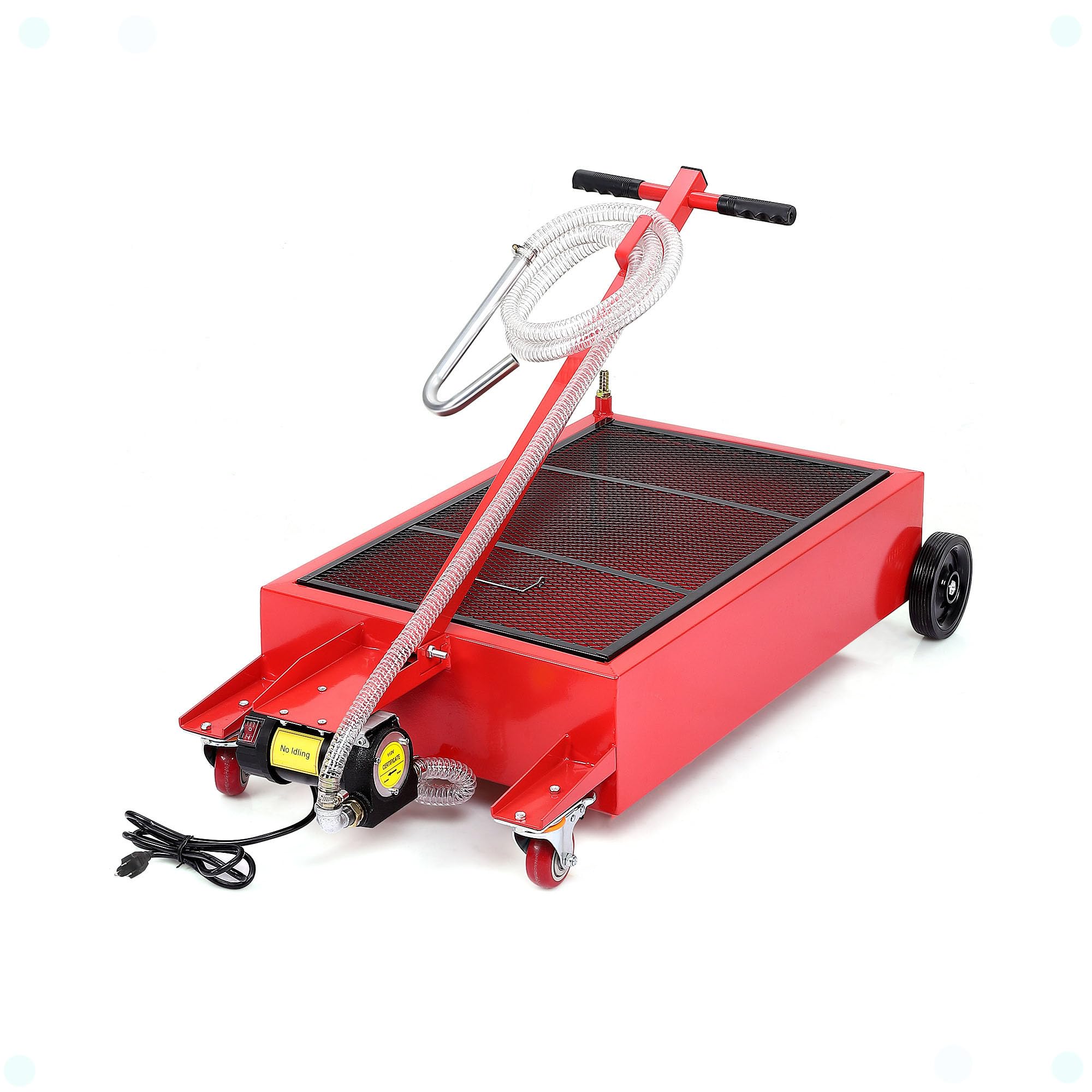 20 Gallon Electric Oil Drain Pan with 110V Pump & 8 Ft Hose, Low Profile & T Folding Handle Oil Drain Cart for Truck Cars SUVs