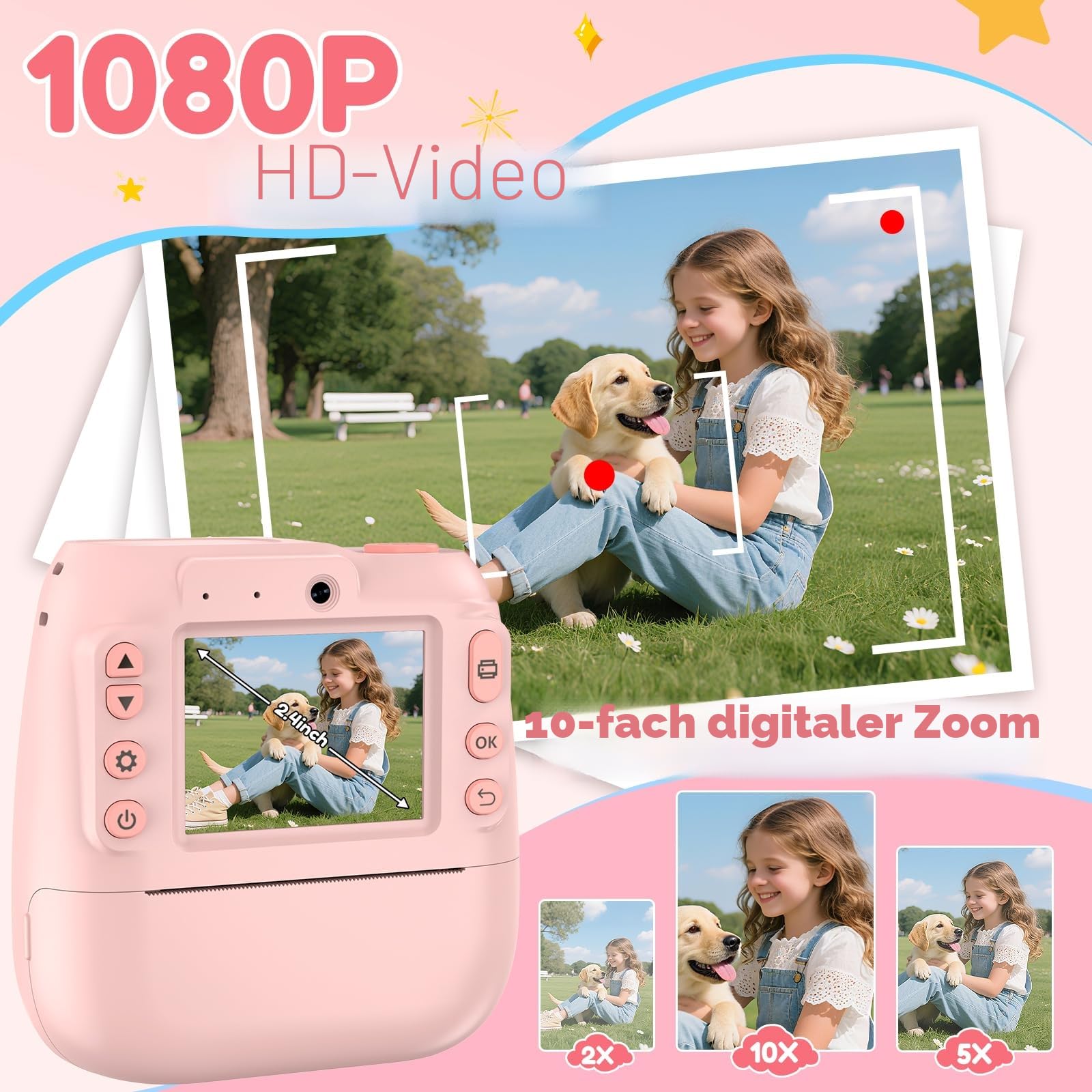 Sofortbildkamera Kinder, 1080P Kinderkamera Sofortbildkamera mit 32GB Karte & 3 Bände Druckpapier, 48MP 2,4 Zoll Kamera Kinder Sofortdruck, Geschenke für Jungen und Mädchen 3-12 Jahren