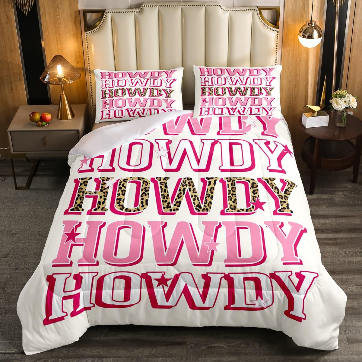 Cowgirl Western Bedding Hot Pink Room Decor, Preppy Howdy Cheetah Leopard Print Twin Bed Comforter Set, Girly Trendy Decorations Comforter Western