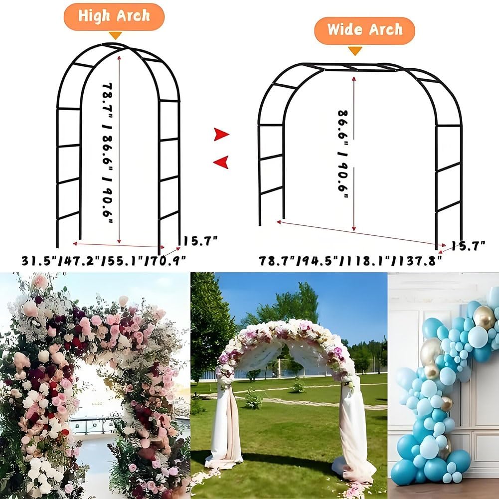 Arche de jardin en métal pour plantes grimpantes et roses - Treillis robuste pour clématites - Disponible dans les tailles : 120 x 220 cm - 180 x 220 cm - 200 x 230 cm - 300 x 220 cm - 350 x 220 cm