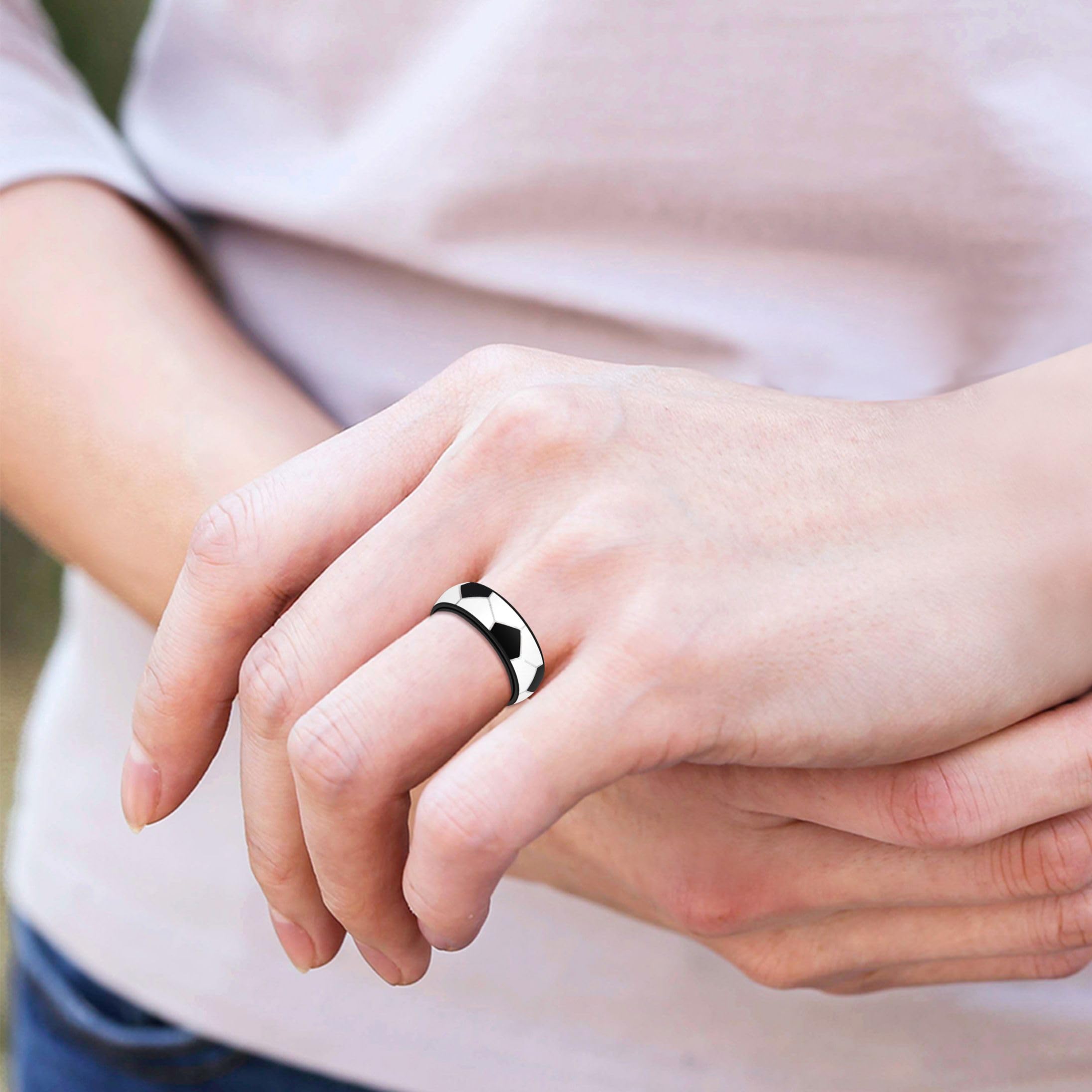 Tobestu Mens Black Stainless Steel Soccer Rings - Rotating Pressure Reducing Ring for Ball Enthusiasts or Fans (Size 8) YA5038