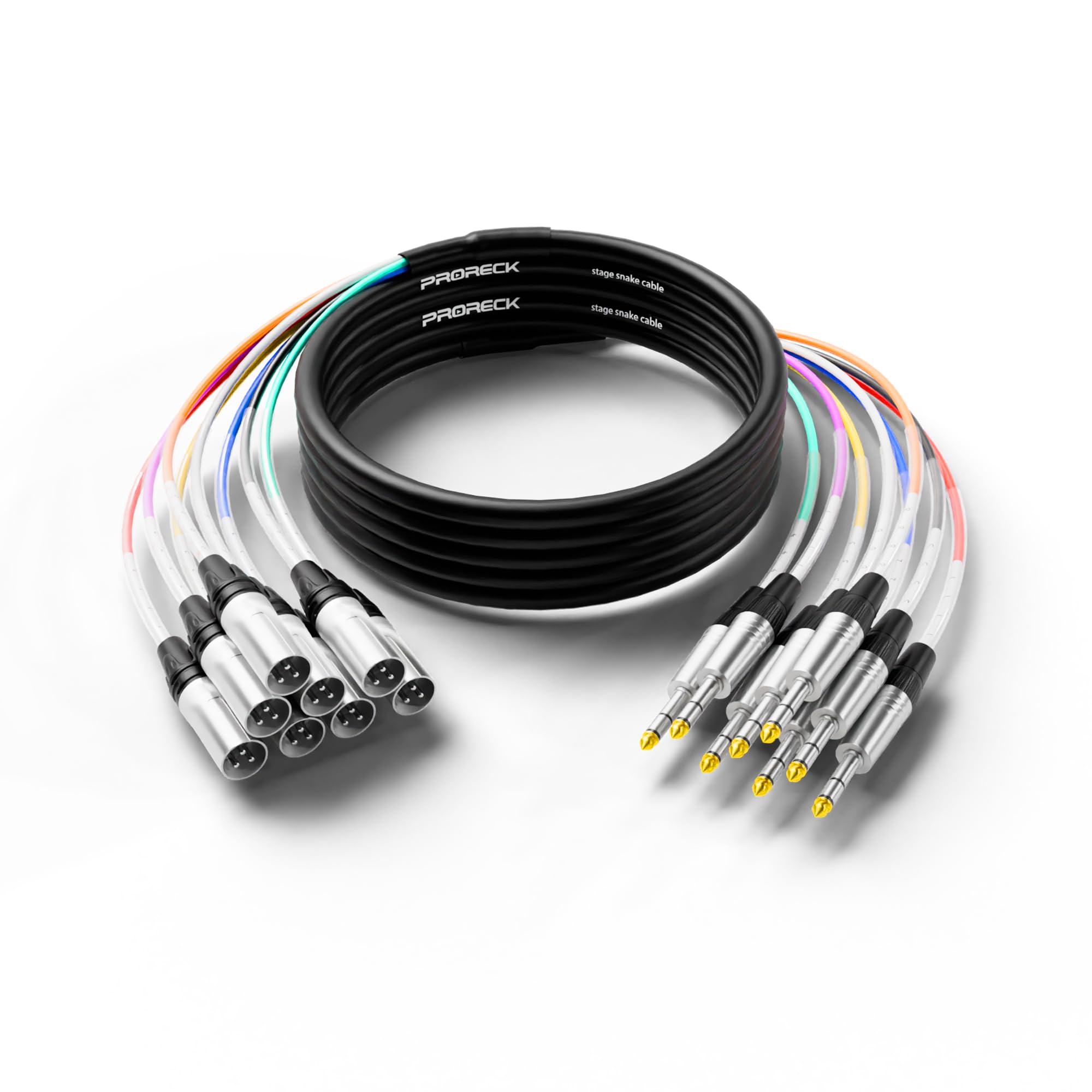 PRORECK 20ft Snake Cable, 8-Channel Shielded Audio Cable 1/4'' TRS to XLR Male, with Color-Marked Connectors for Professional Stage, Studio, and Live