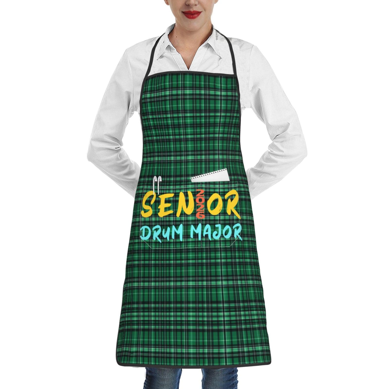 nopicsn Senior 2026 Drum Major Apron for cooking with Pockets Women Men Kitchen Chef Funny Aprons