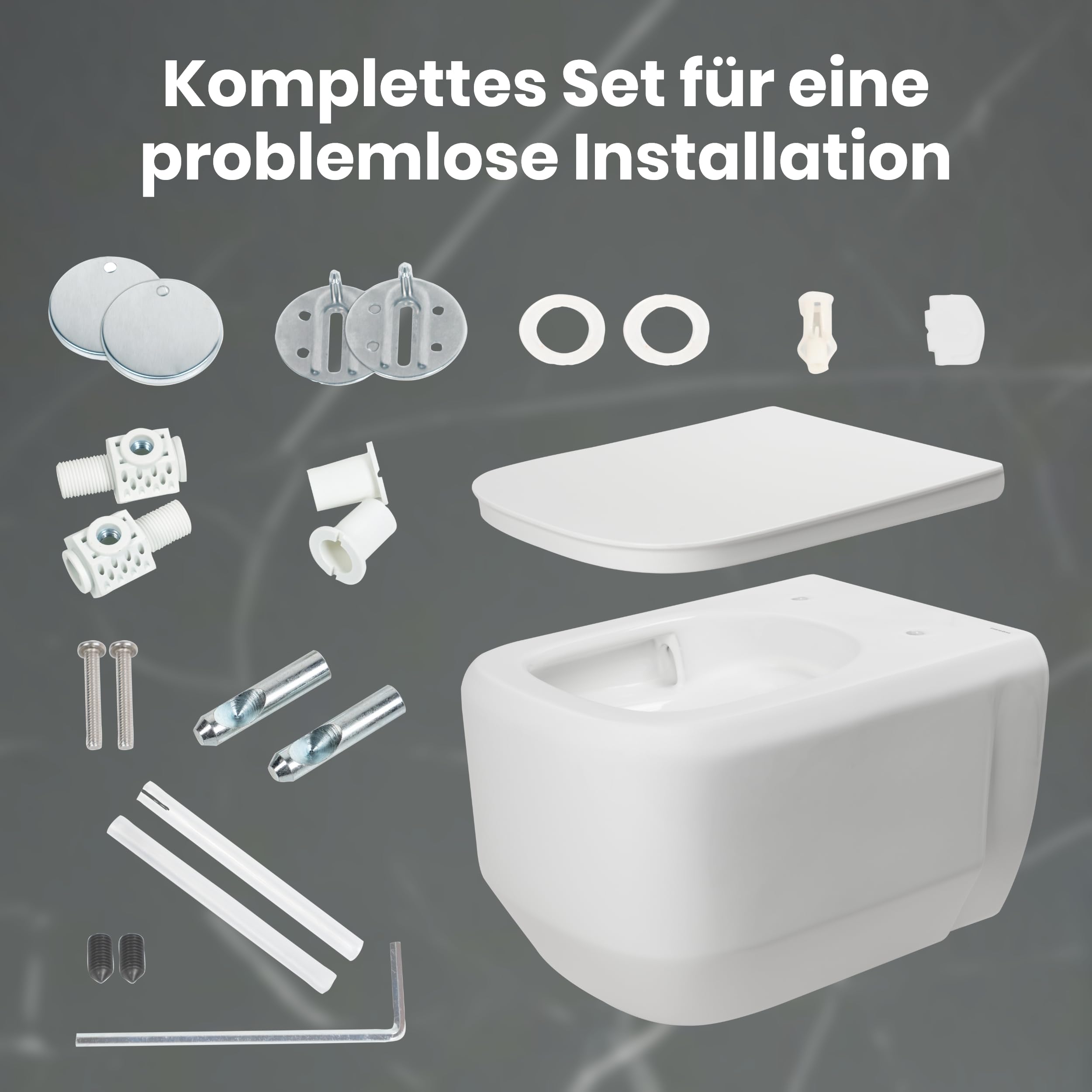 Casta Diva Wand WC, Hänge WC Spülrandlos Kraftvolle Tornado Spülung, Geräuscharm Toilette, UF Kloschüssel inklusive WC-Sitz mit Absenkautomatik und Schnellspanner, 51cm (Weiß)