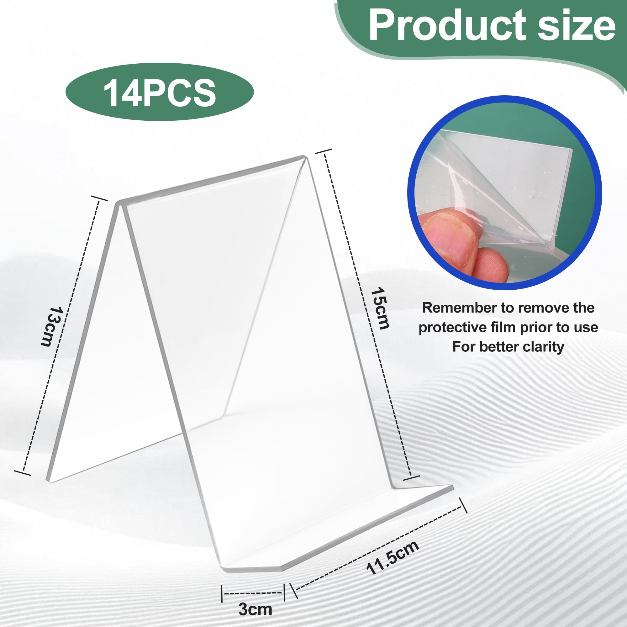 14 Pcs Sujetalibros de Acrílico Transparente 3mm, 10 x 11.5 x 13 cm, Sujeta Libros Estantería Antideslizante, Sujetalibros Estantería, Soporte Libros Organizador para Oficina Escuela Biblioteca Hogar