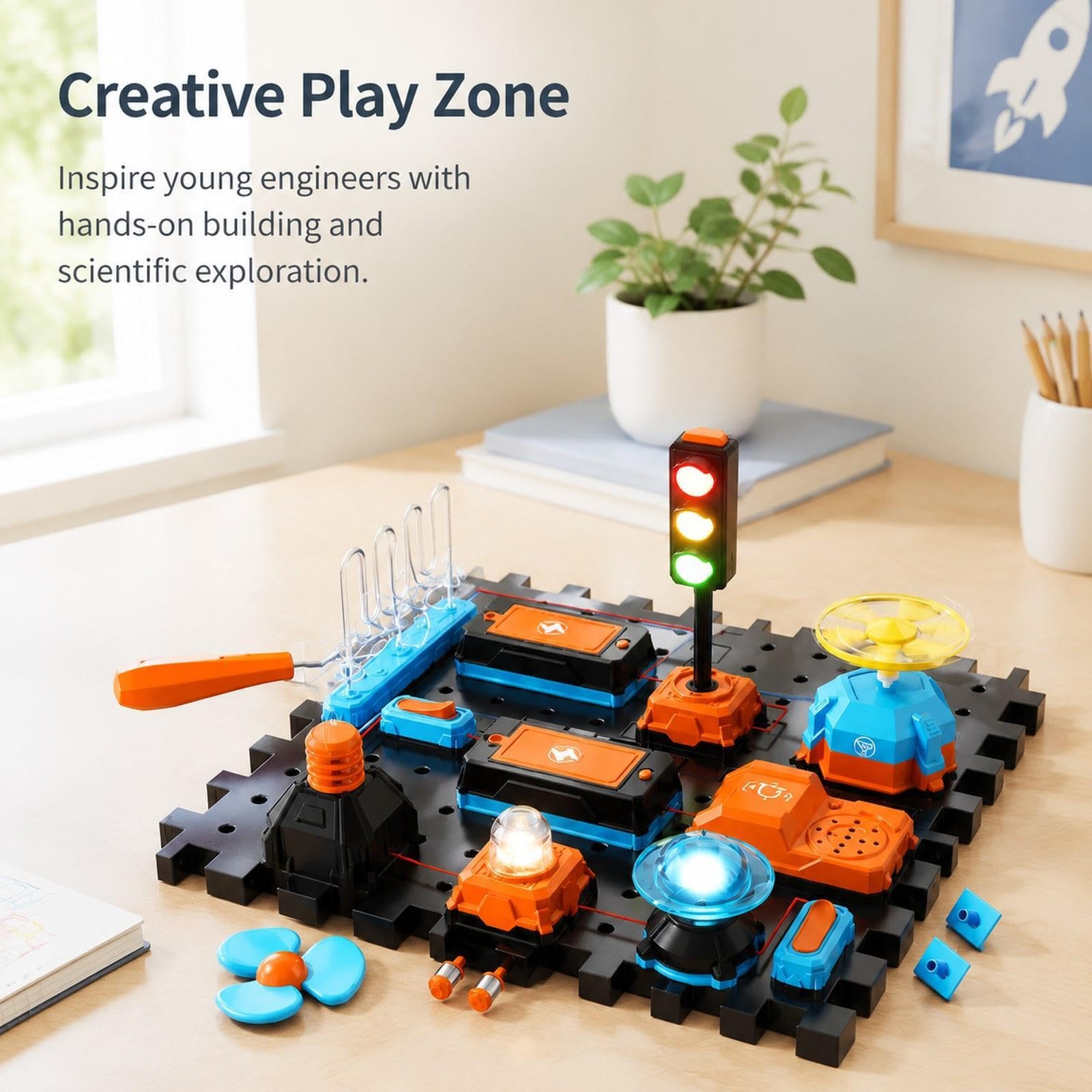 Oshhni Kit de Electrónicos Juego Educativo Científico Infantil Set de Proyectos Eléctricos Tablero de Montaje Fácil y Material PP, B