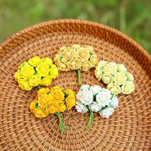 Miniatura 7 de 50 piezas de rosas de papel de morera de 0.709in, flores de papel de morera, álbumes de recortes, boda, manualidades (tono pastel)
