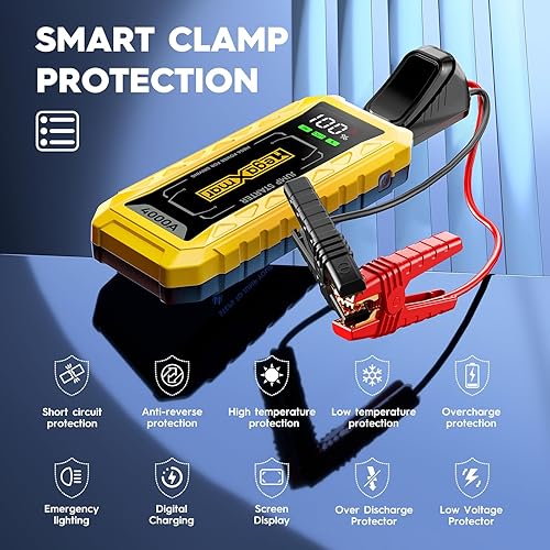 Miniatura 5 de 60w PD batería Jump Starter 27000mAh 4000A, todo gas, motor diesel 10L, Batería de coche 12V caja de puente portátil, Tipo C Booster Car Jumper