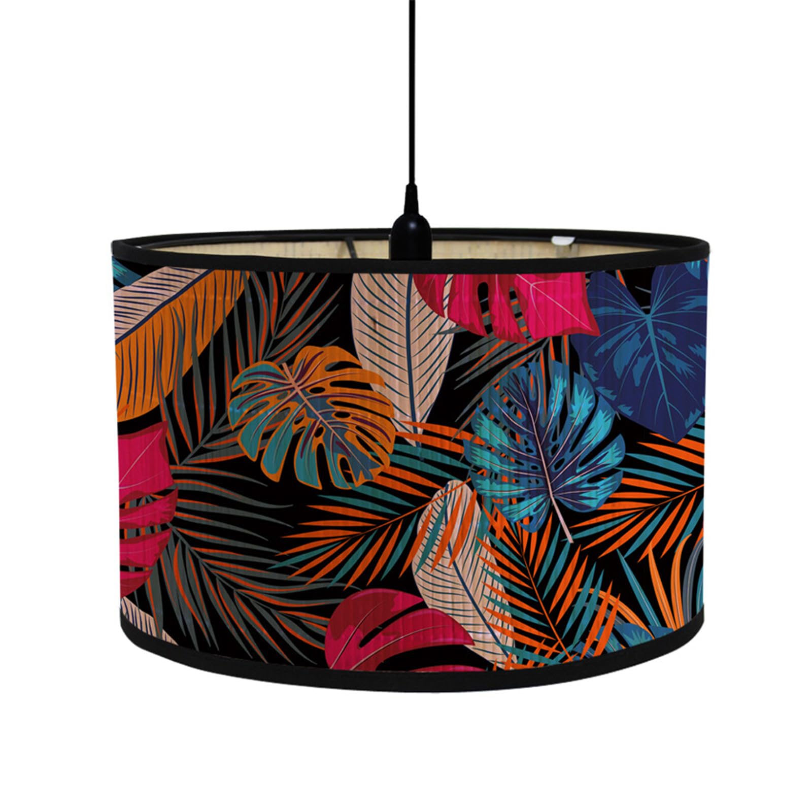 FANSU Round Drum Light Shade for Table Lamp Modern Tropical Plant Pendant Lampshades Easy Fit for Living Rooms Bedroom