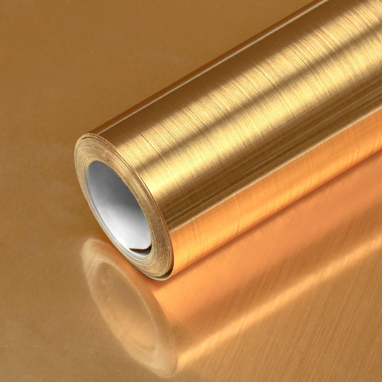 SYOSI Gold Peel and Stick Wallpaper - Metallic Golden Metal Look, Stainless Steel Self-Adhesive Appliance Wallpaper - DIY Cabinet Liner Decor - 0.6x3m