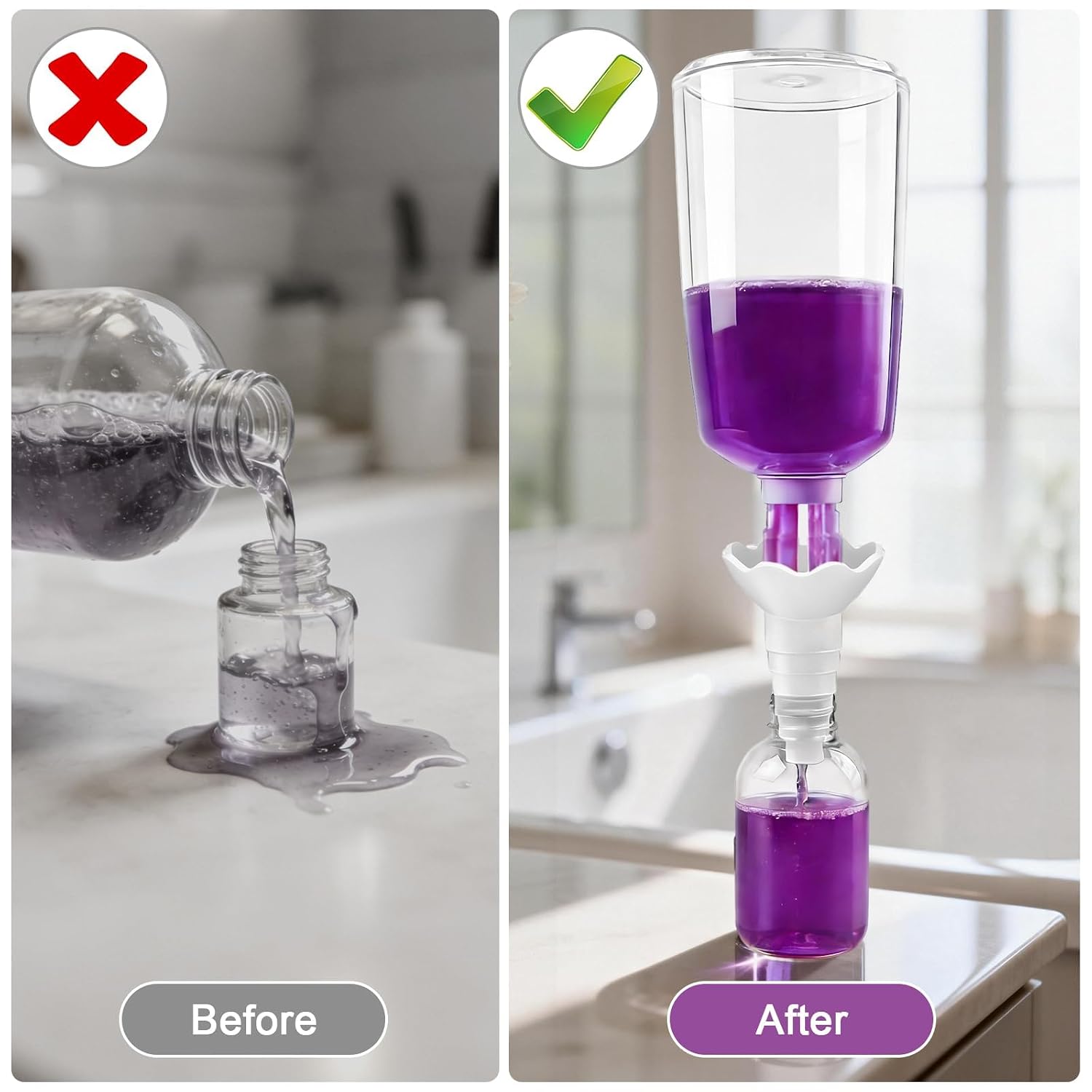 EEEKit 2 Pack Bottle Emptying Kit, Bottle to Bottle Transfer Connector fits Most Plastic Bottles, Reusable Water Bottle Funnel Adapter for Soap, Shampoo, Lotion