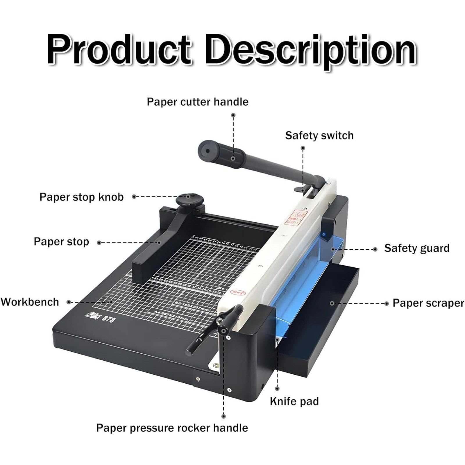 Taglierina per carta resistente, per 400 fogli, stile ghigliottina, formato A4, con protezione automatica di sicurezza e righello laterale per scrapbooking, etichette, biglietti e lavori artigianali
