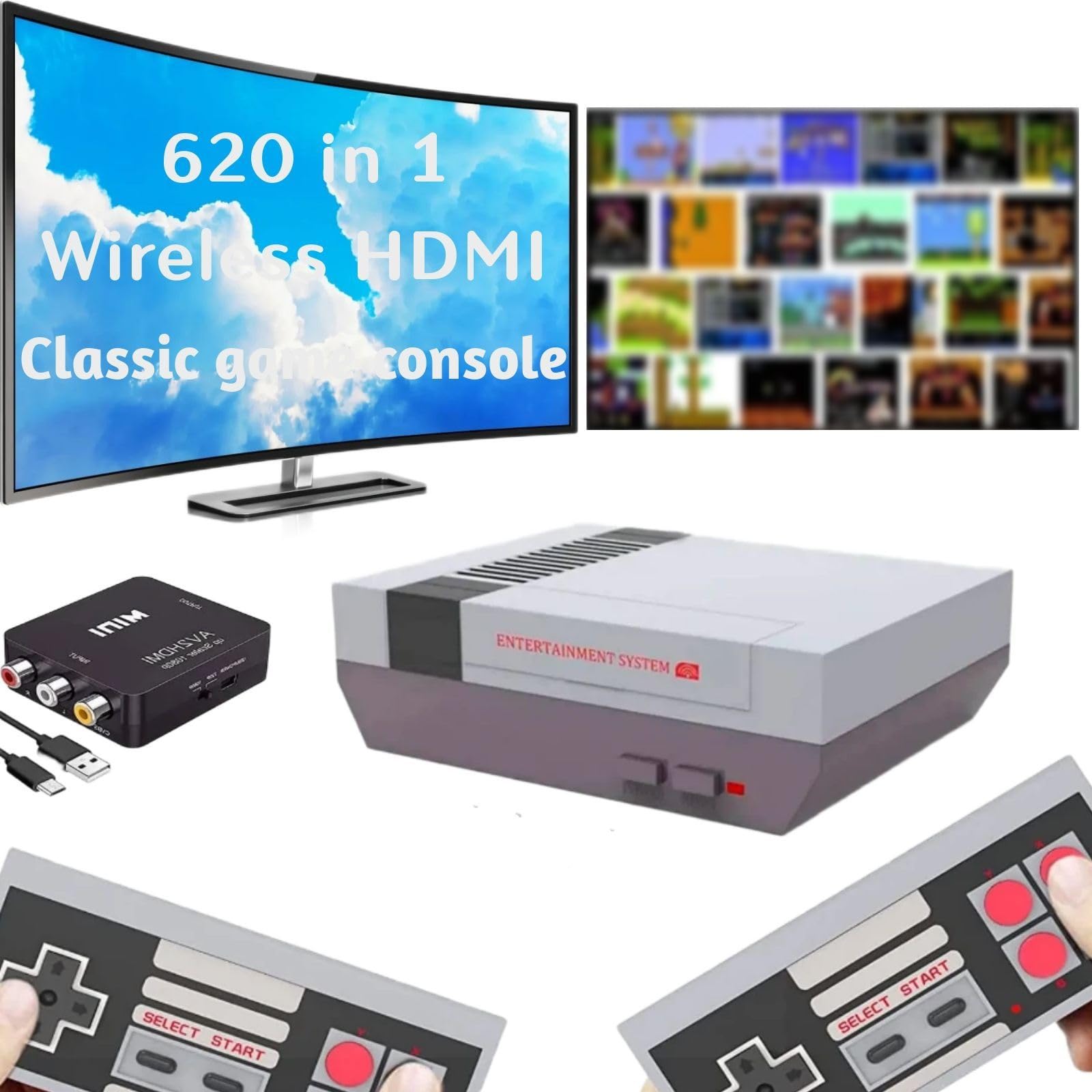 Classic Mini Edition Retro Game Console, Plug and Play palmare sistema di gioco con doppio controller wireless, uscita AV e HDMI.