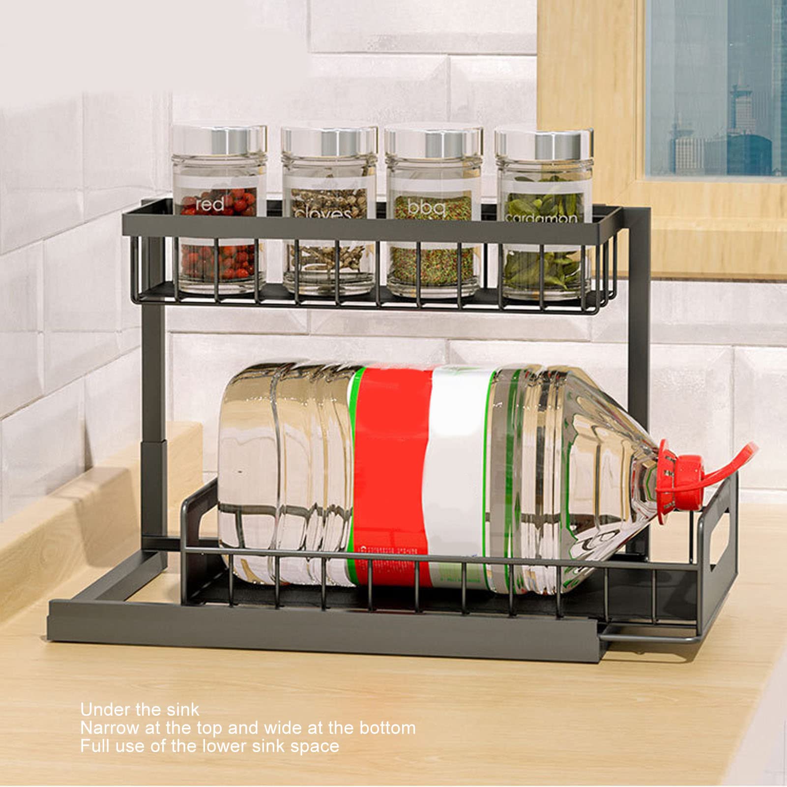 Changor Organizer Sotto il Lavello a Forma di L Estensibile Sotto il Lavello Portaoggetti a 2 Livelli Installazione Rapida per Soggiorno