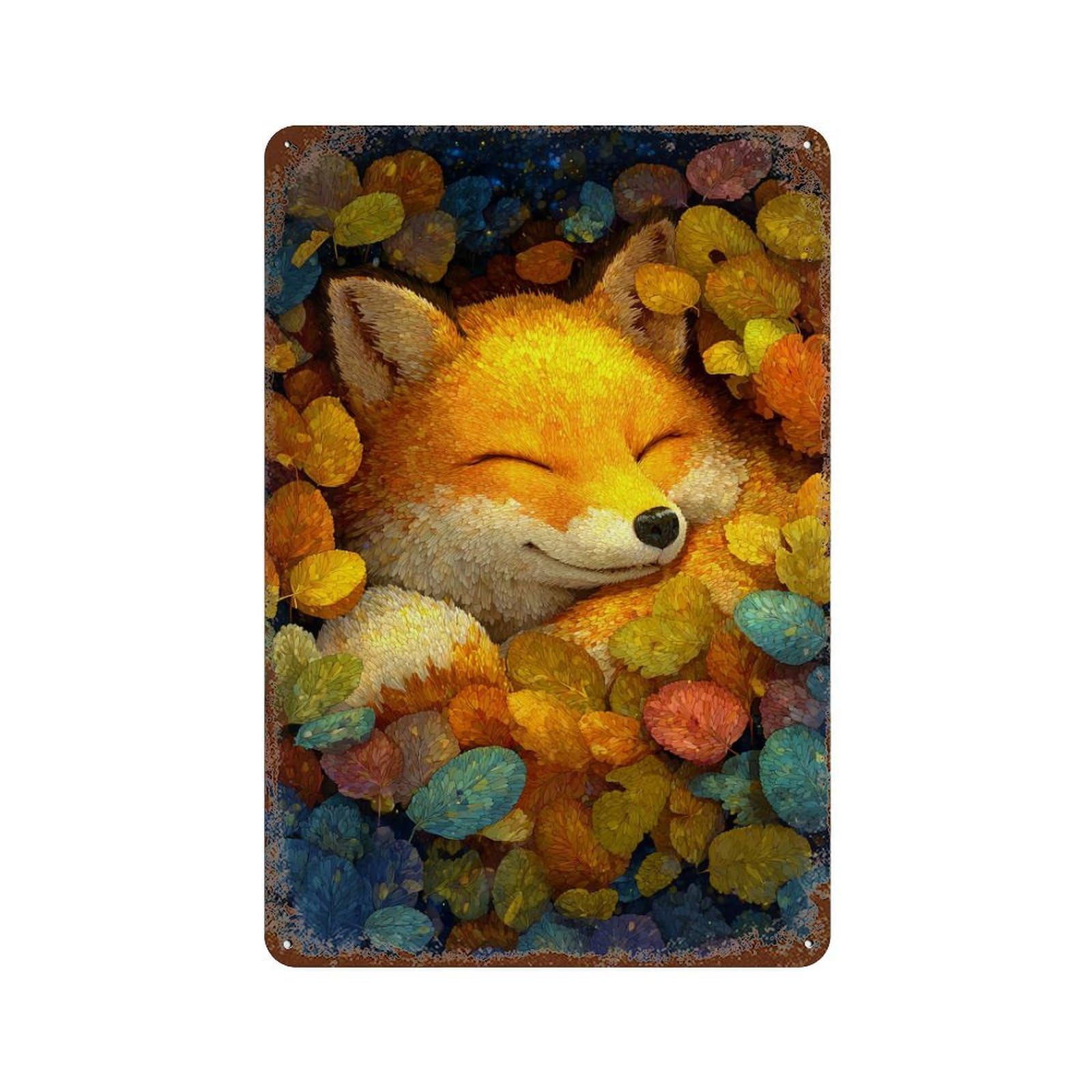 Autumn Fox Resting Rusty Metal Tin Sign 11.8"x7.9", Old School Wall Decor for Garage, Pub Or Kitchen
