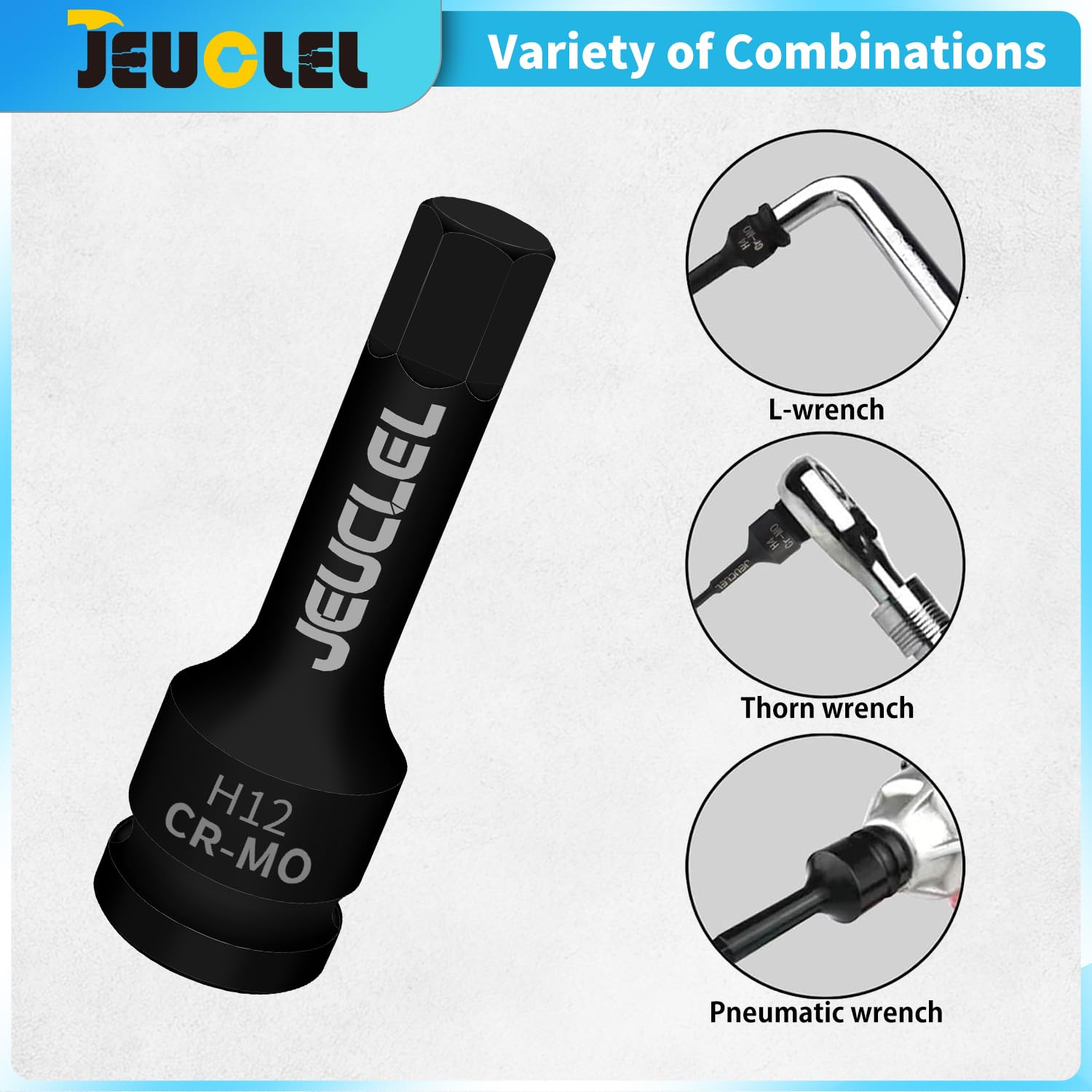 JEUCLEL 12mm Hex Impact Bit Socket, H12 1/2-Inch Impact Drive Allen Socket - Image 3