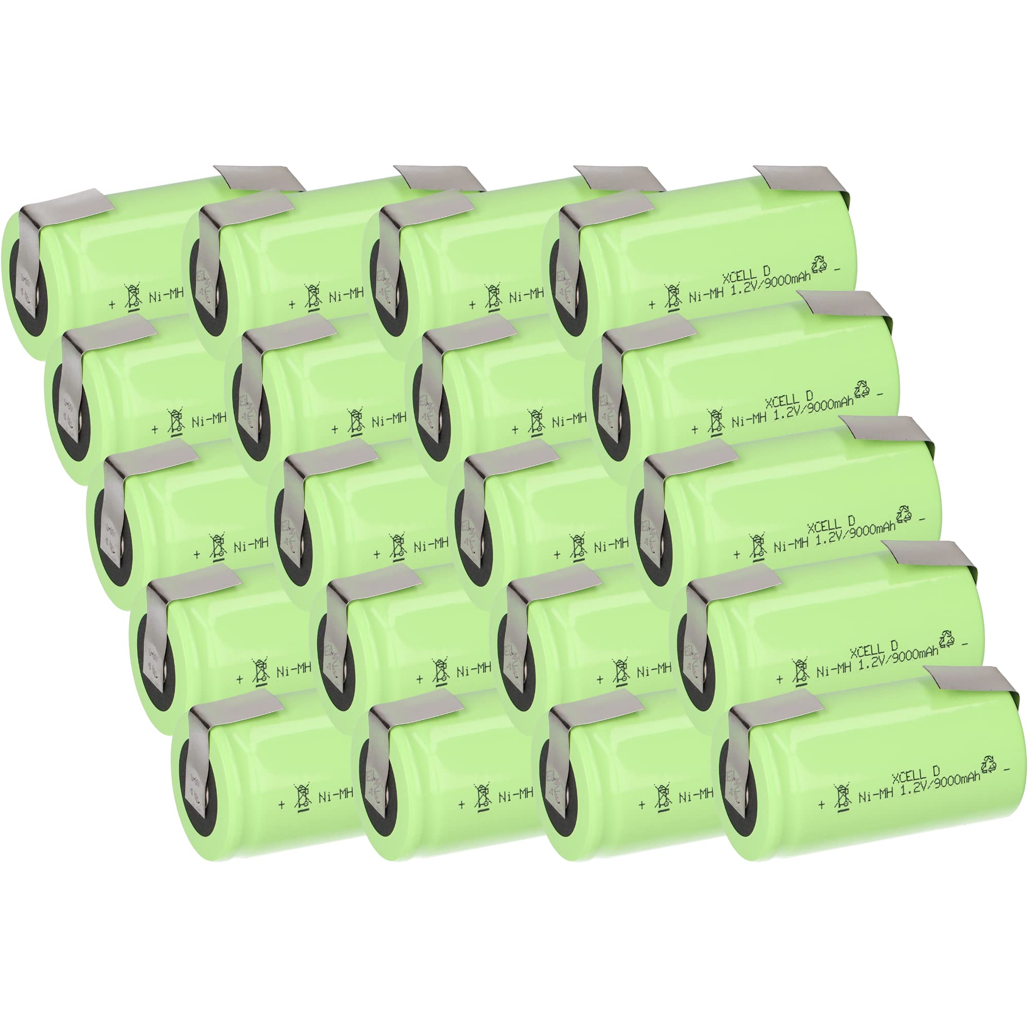 XCell Lot de 20 piles Mono D 9000 mAh / 1,2 V / NiMH avec drapeau à souder en U – cellule de marque haute performance de qualité industrielle
