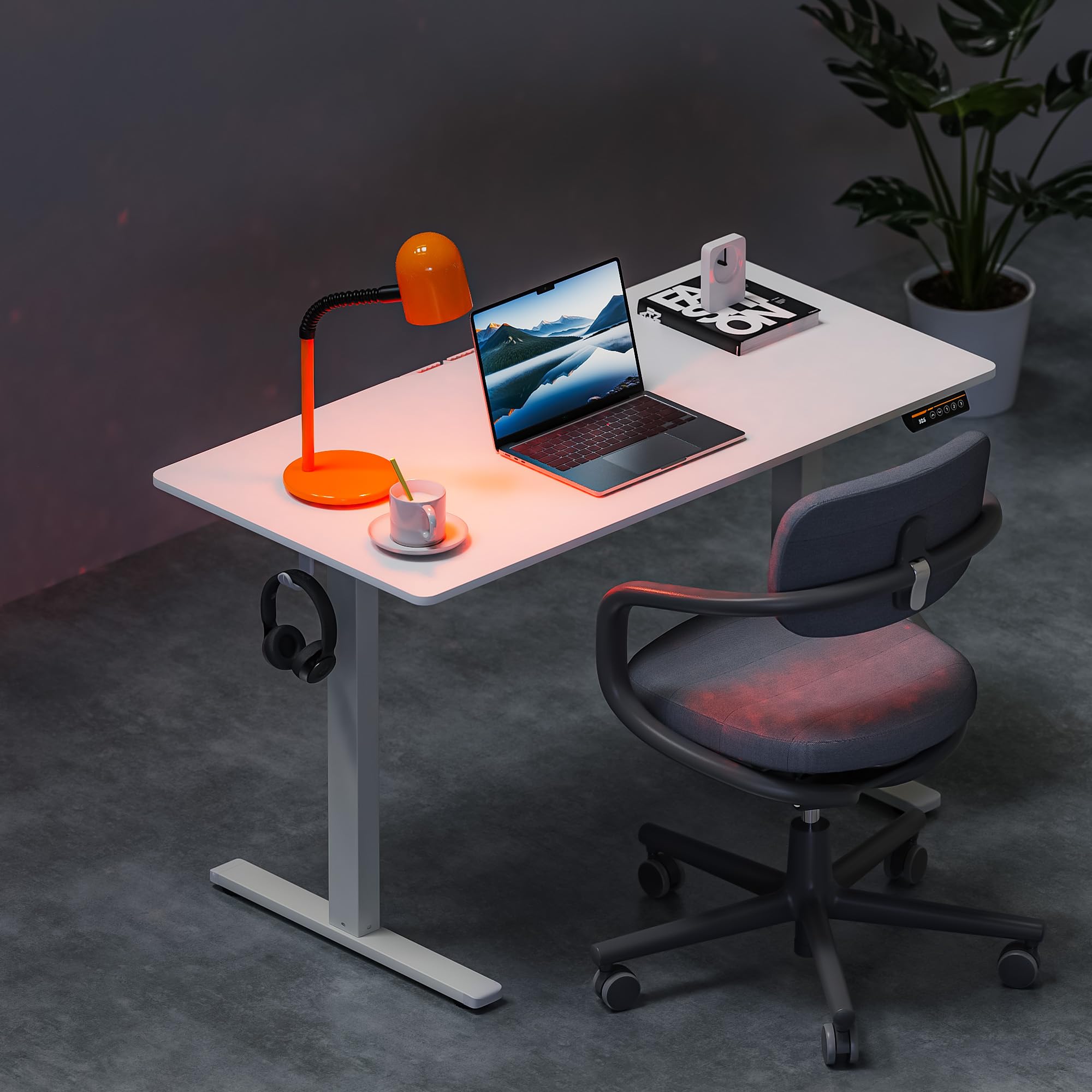 Höhenverstellbarer elektrischer Stehtisch, ergonomischer Schreibtisch mit feststellbaren Rollen, Bürotisch für Heim- und Büroarbeit, Weiß 120x60cm