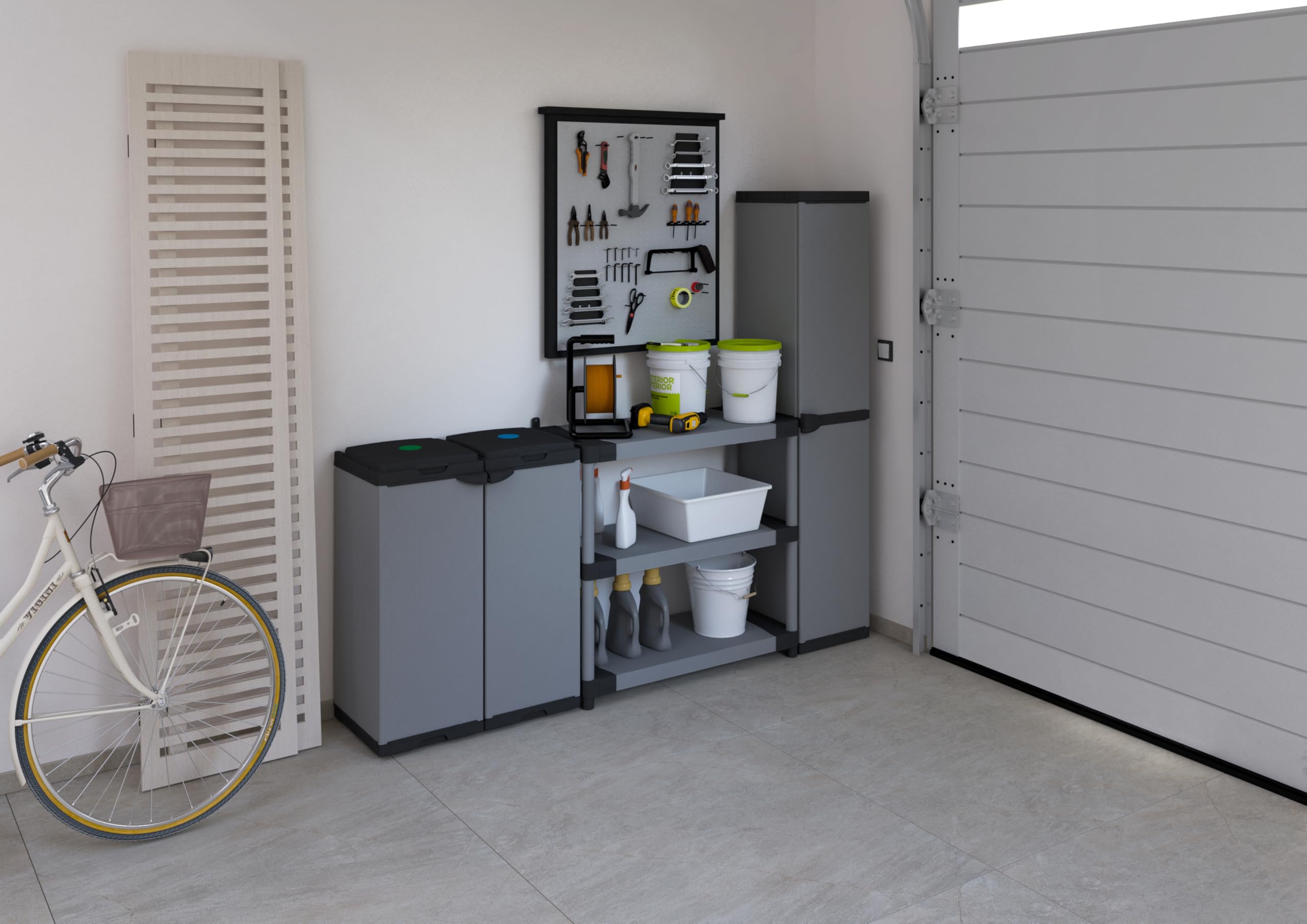 Adventa: Szafka na worki do segregacji BIS z tworzywa sztucznego, łatwy montaż, system modułowy, pasuje do worków 80-110 l, wytrzymały, do pomieszczeń i na zewnątrz, 68 x 38 x 87 cm