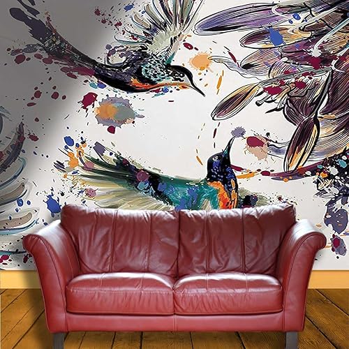 Miniatura 3 de Papel tapiz para Baño con patrón de colibrí, papel de contacto, decoración de pared, espacio animado (Ancho) 78.7 pulgadas X (H) 78.7 pulgadas