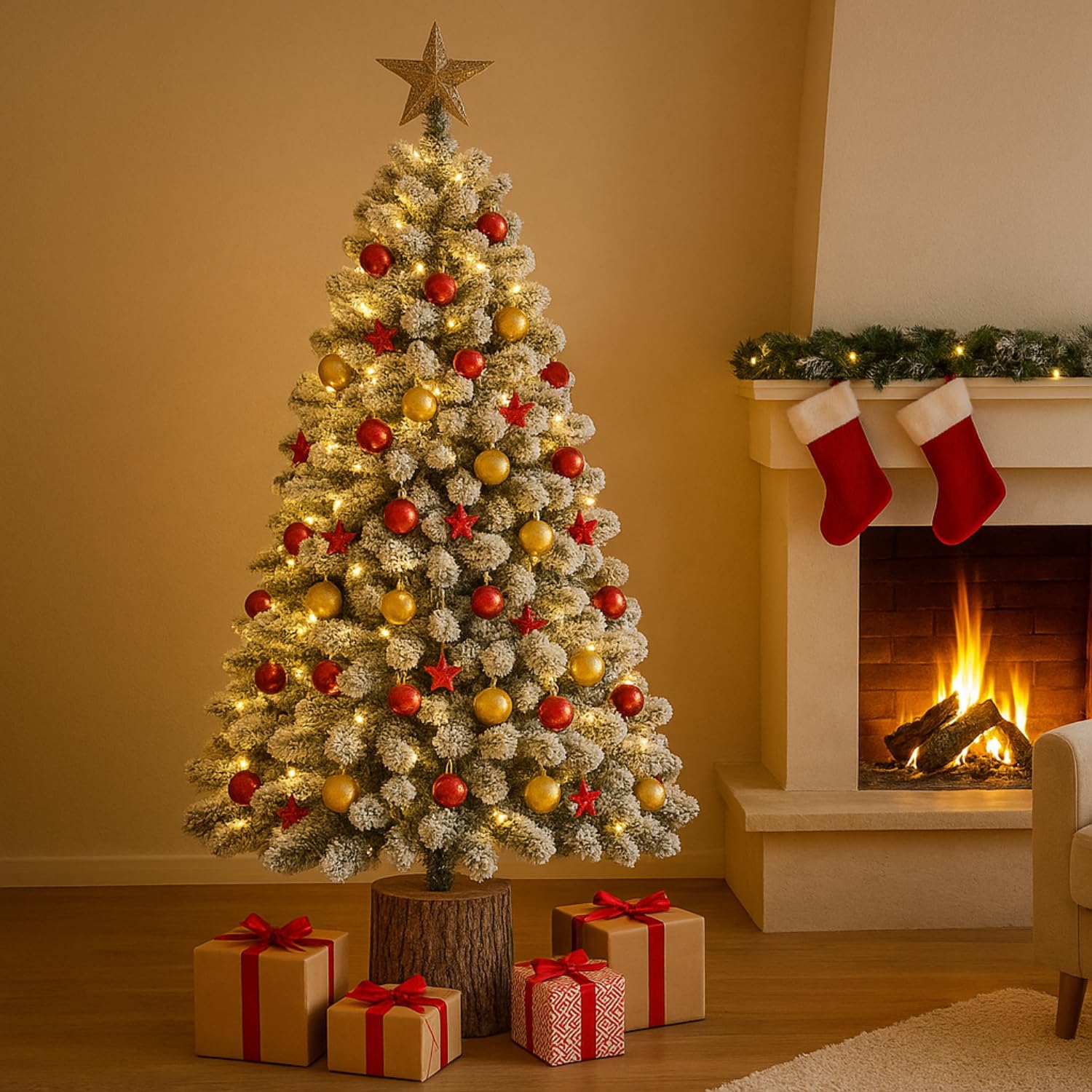 PALUPLUS Base Tronco per Albero di Natale in Vetroresina, Diametro 32 cm e Altezza 34 cm, Supporto Realistico Adatto per Alberi Fino a 180 cm, Decorazioni e Addobbi Natalizi -2731C -4,5