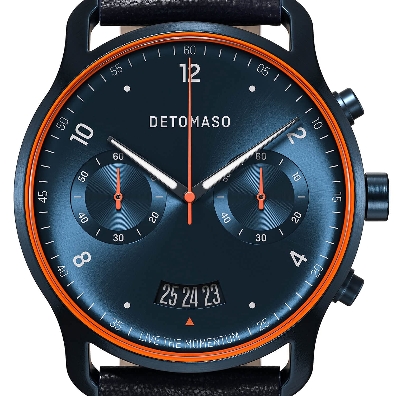DeTomaso SORPASSO Velocita Blue Orange Herren-Armbanduhr Analog Quarz Lederarmband Blau
