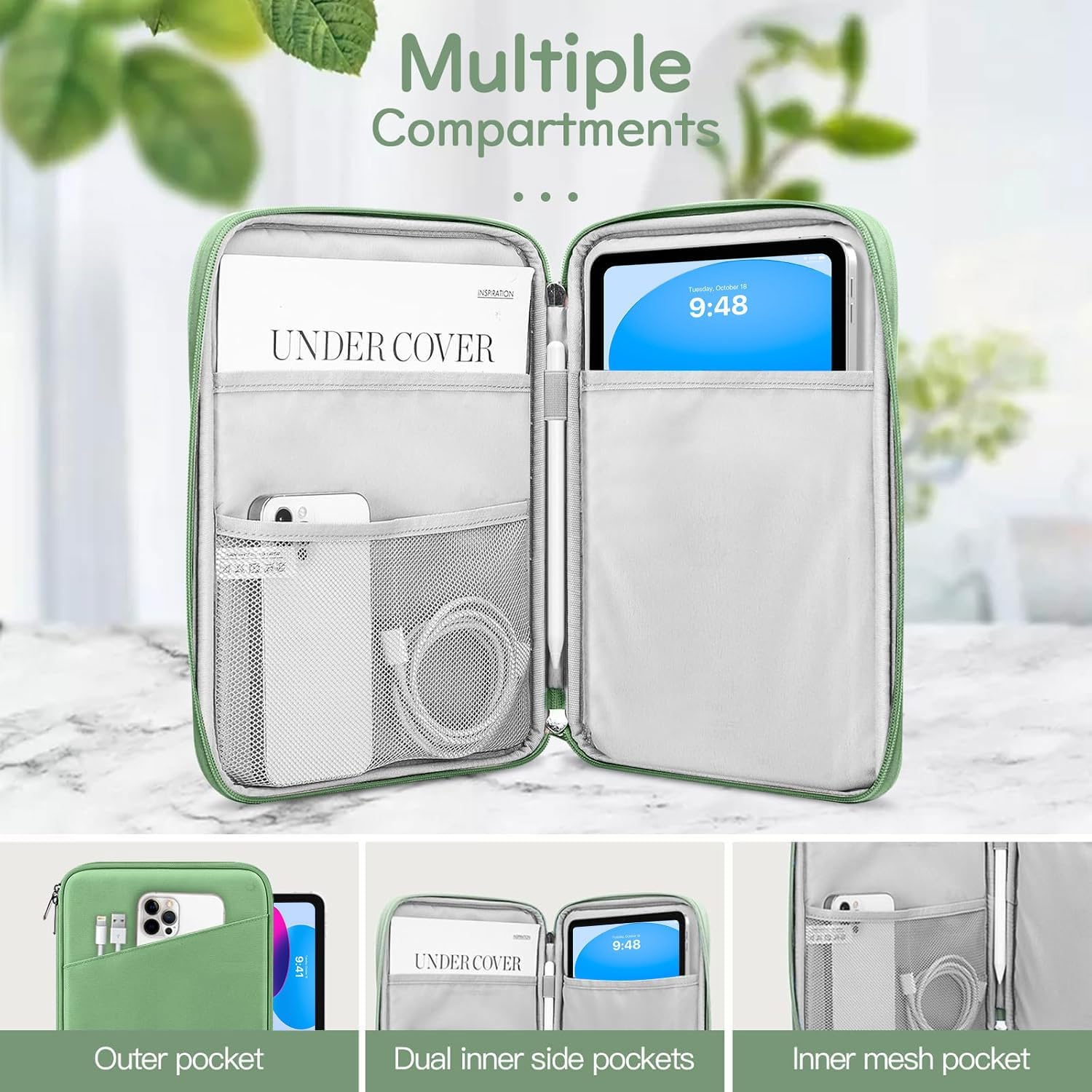 Dadanism 9-11 Inch Tablet Sleeve Bag Carrying Case for iPad (A16) 11th Gen 11", iPad 10th Gen 10.9" Air 5/4, i-Pad Air/Pro 11", i-Pad 9/8/7th, Galaxy Tab A9+ Plus 11", Remarkable 2 10.3", Dark Green - Image 3