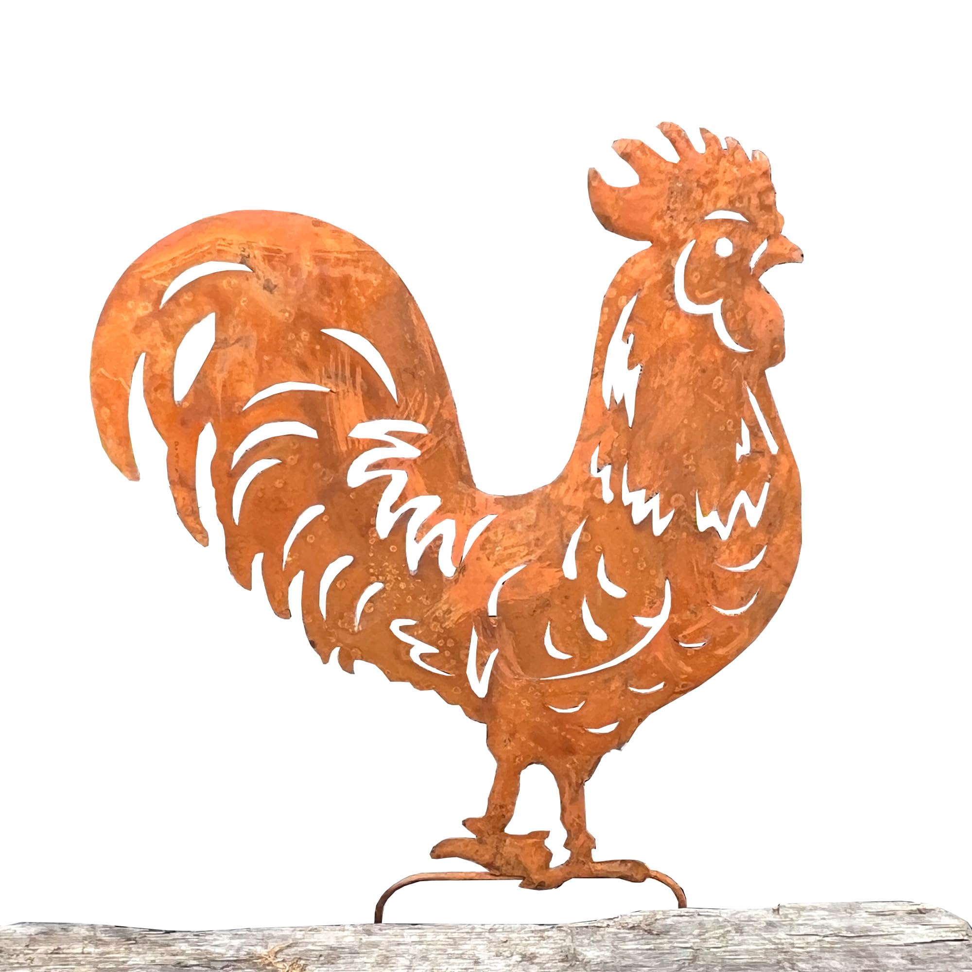 Alfie Francis Brown 34.5Cm Tall Rusty Metal Cockerel/Chicken Garden Stake Silhouette Ornament Statue Sculpture Outdoor Decor