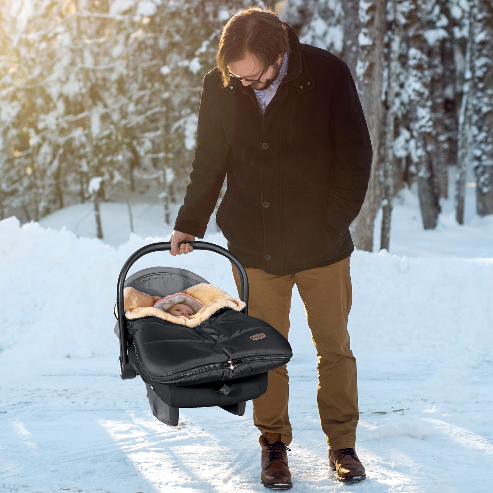 Orzbow Chanceliere Bebe Cosy, Réglable Nid D'ange Bebe Cosy avec Fermeture Éclair, Accès Facile, Imperméable Nid Dange Siege Auto avec Tissu Éponge, Chaud Imitation Laine Polaire, Noir Élégant
