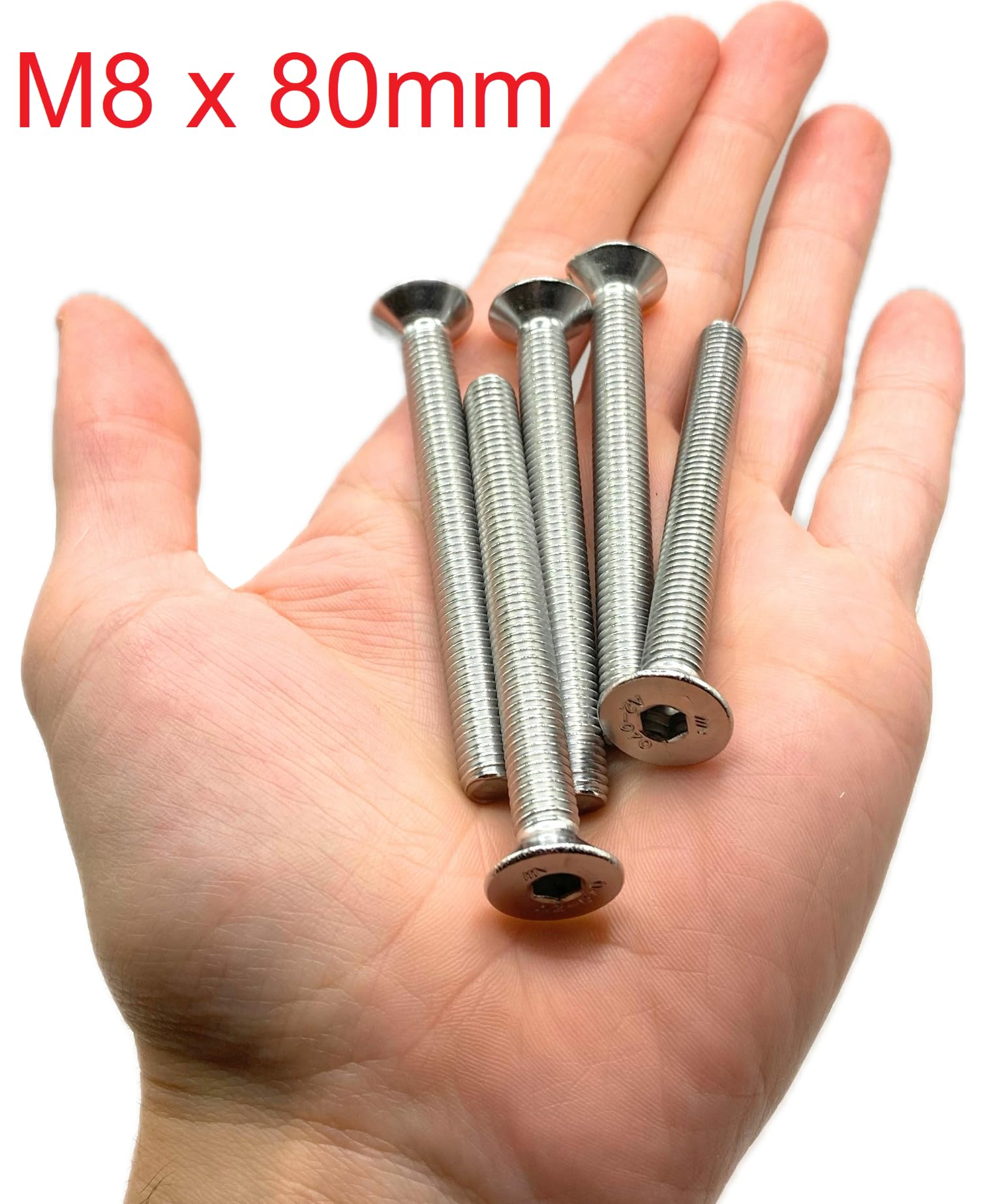 Screws Inox M8 x 80 mm Countersunk Head BTR Diameter 8 x 80 mm Screws M8 x 80 mm FHC Allen Key Stainless Steel A2-70 (V2A/304) ISO 10642 / DIN 7991: Pack of 5 ProRaje - Image 2