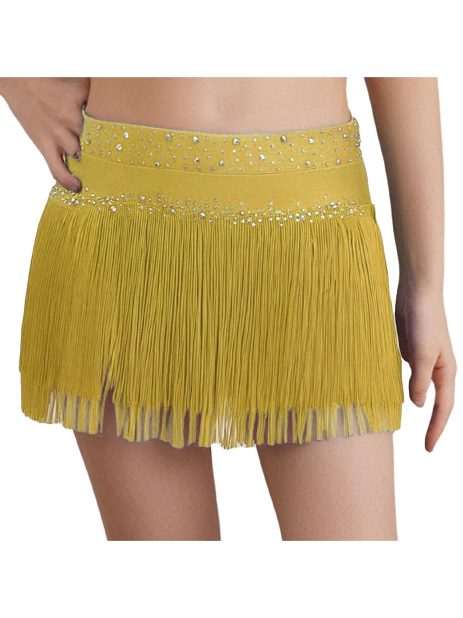 Oyolan Falda De Vientre con Flecos para Niñas Falda Cintura Elástica Mini Capas con Borlas Latinas para Salón De Baile — view 7