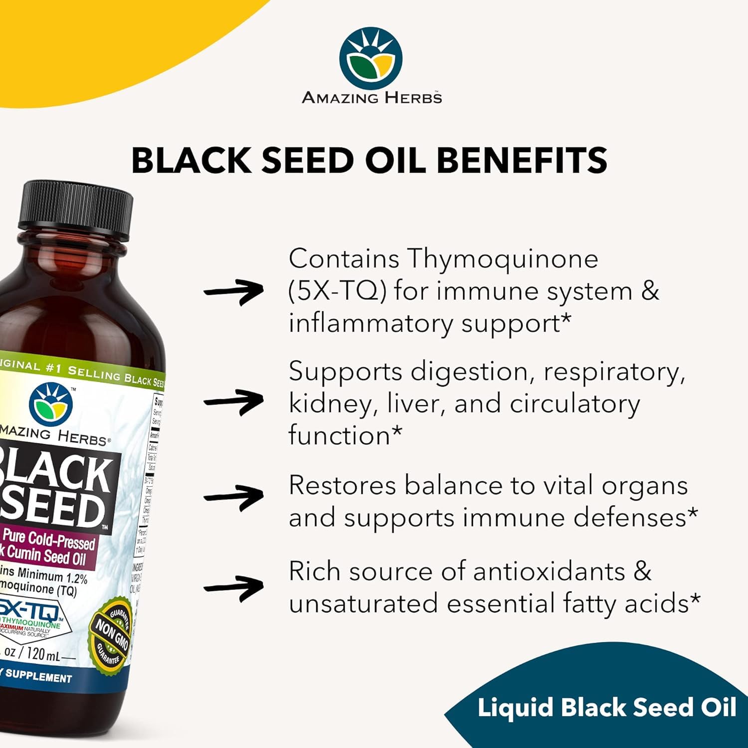 Amazing Herbs Premium Black Seed Oil Liquid - 4 Fl Oz Glass Bottle — Amazon image 5