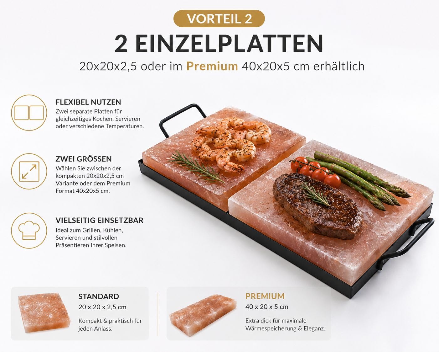 Himalaya Juego de placas de sal con soporte, 2 piedras de sal para barbacoa y servir, plato de sal natural para carne, pescado, camarones y barbacoa. Placa de parrilla de bloque de sal premium