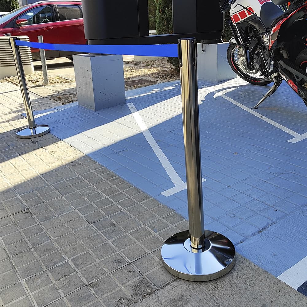 PAL | Poste separador de Acero Inoxidable con Cinta Extensible Azul 3 metros (2- postes)