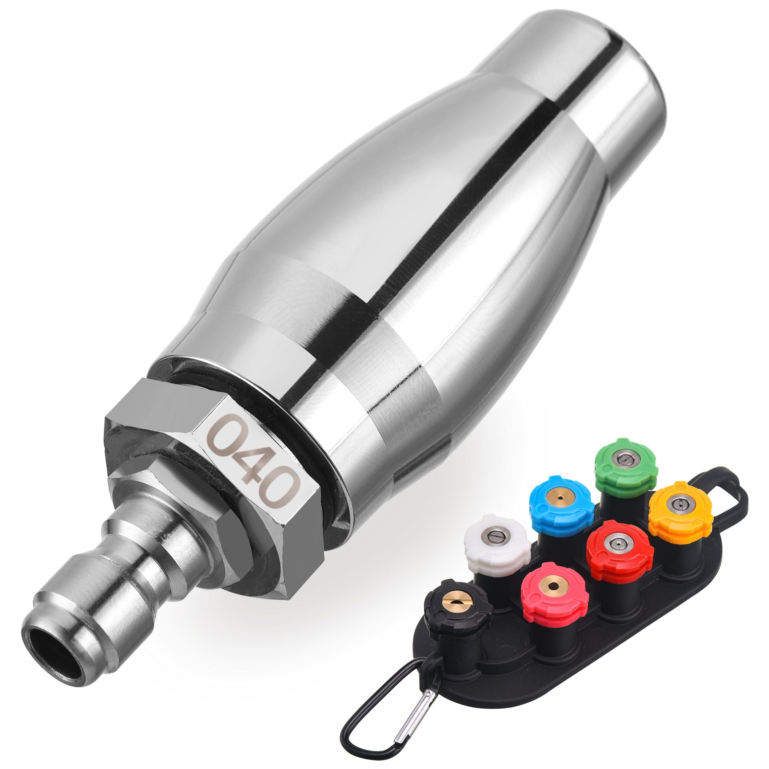 JOEJET Boquilla turbo para lavadora a presión, boquilla giratoria de lavado a presión con conexión rápida de 1/4 pulgadas, 7 puntas de boquilla de pulverización con soporte de boquilla, 3000 PSI,