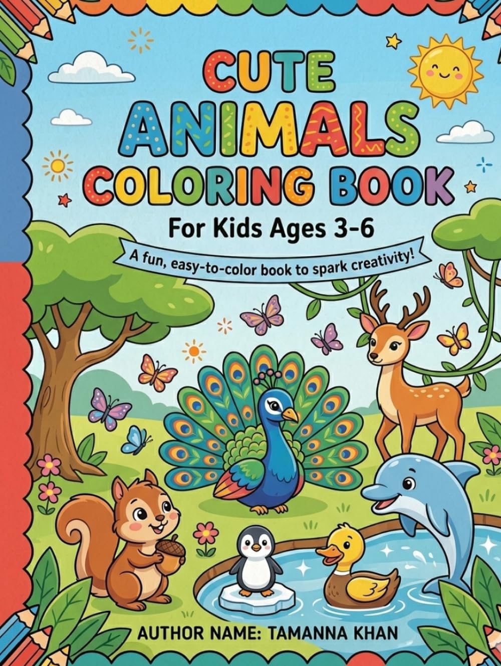 Cute Animals Coloring Book for Kids Ages 3-6: Fun and Easy Animal Coloring Pages for Toddlers and Preschoolers | Simple Designs for Boys and Girls with Cute Zoo, Farm, and Jungle Animals
