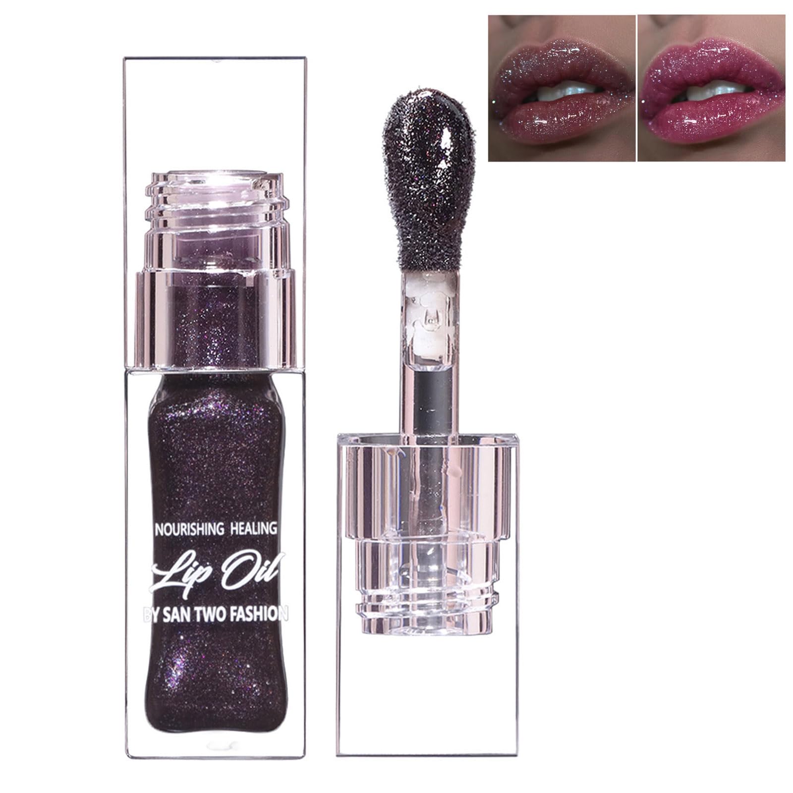 CLY AMS Black Color Changing Lip Oil, Magic Moisturizing Lip Glow Oil, Plumping Shimmer Lip Oil with Big Brush Head Long Lasting Nourishing Lip Glow