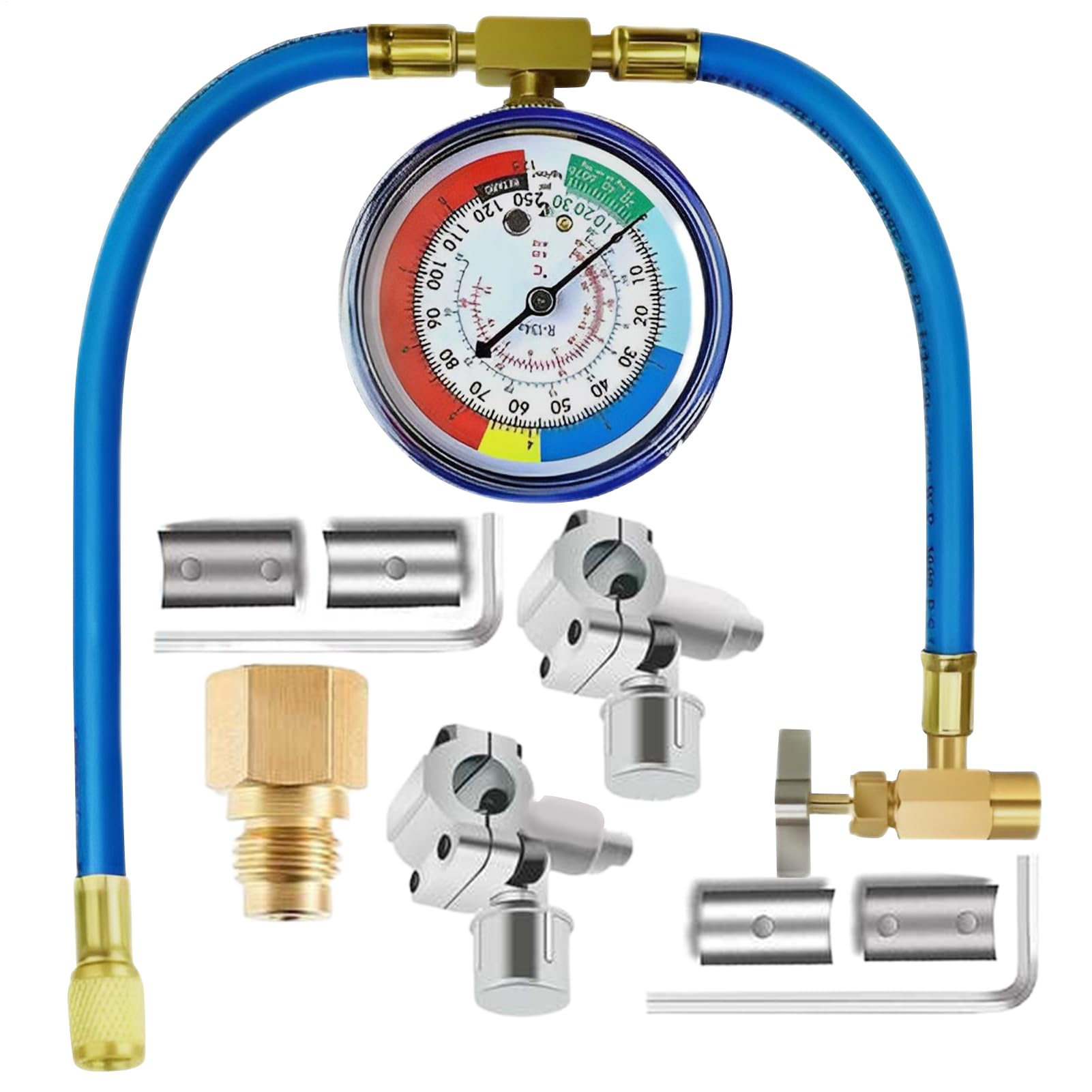 Kit di ricarica per aria condizionata,Kit di ricarica per frigorifero per auto | Set di valvole a perforazione con tubo e indicatore per manutenzione del frigorifero automobilistico per officina e