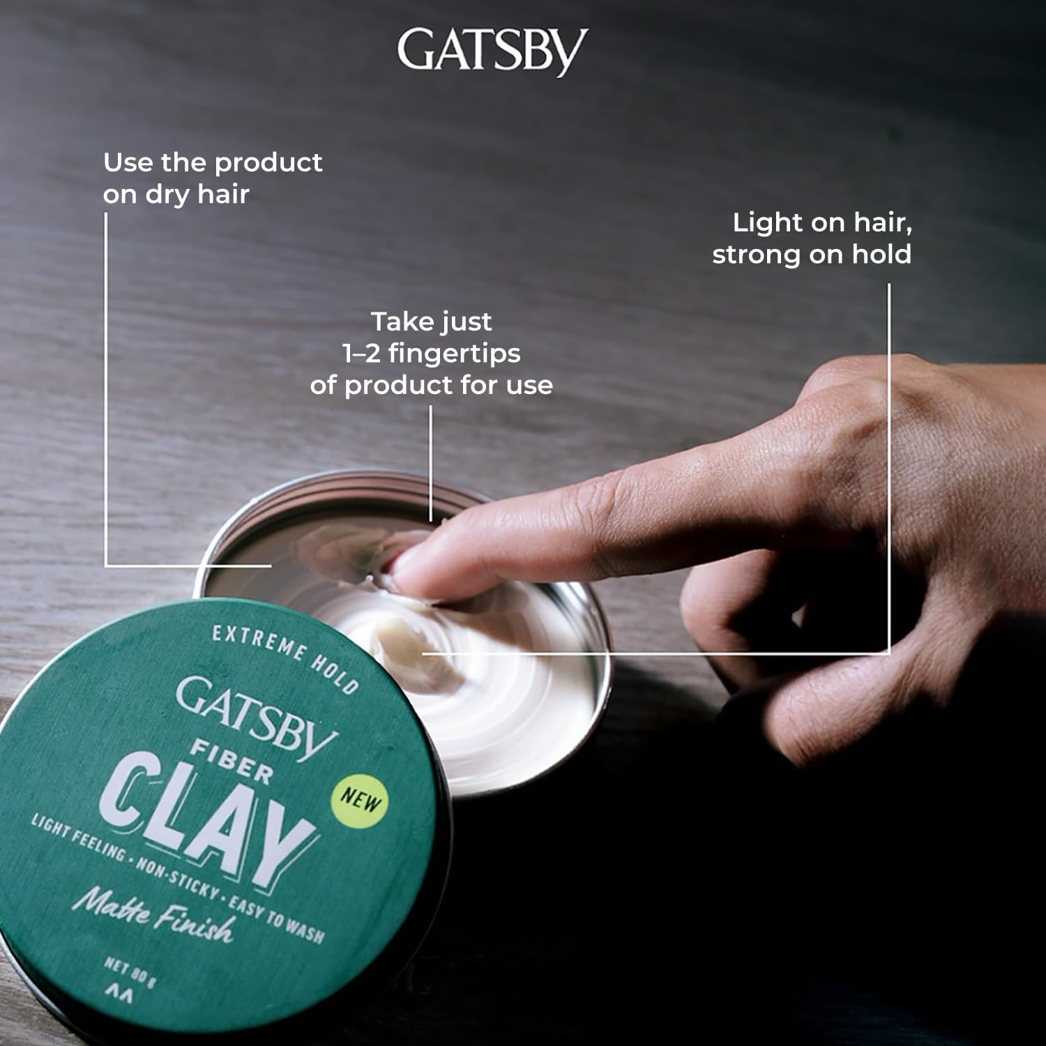 GATSBY Japan's No. 1 Hair Fiber Clay 80g | Matte Finish | Enriched with Pro-Vitamin B5 and Keratin | Volumizing | Strong Hold | Restylable | Easy to Wash Off | Hair Clay for Men 2