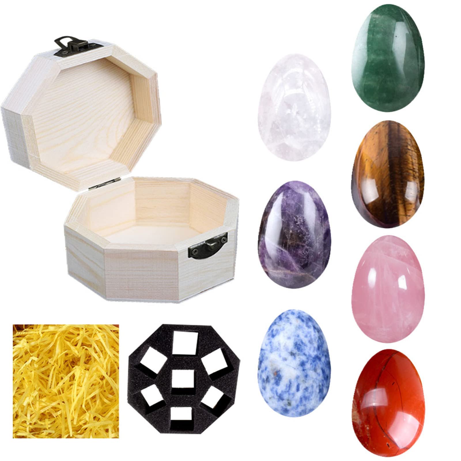Wangcl 7 Chakra Egg Shape Gemstone Set, Chakra Healing Crystal Stones Natural Reiki Healing Crystals Gemstones For Meditation Crystal Therapy