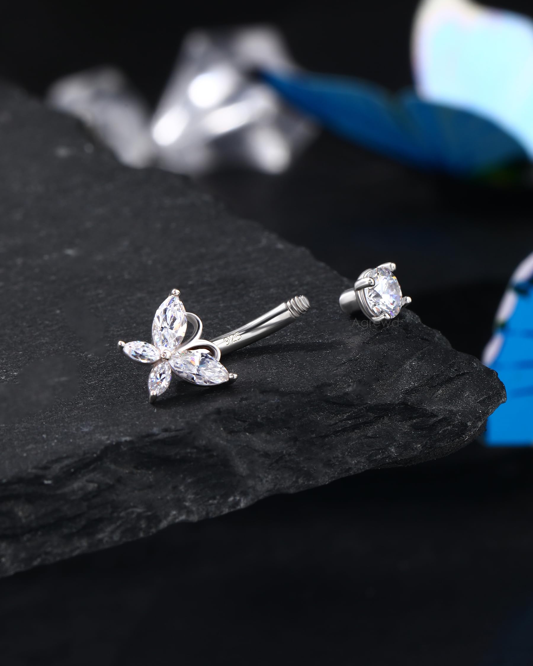 Bauchnabelpiercing Silber 925 Schmetterling Piercing Bauchnabel 14G 10mm