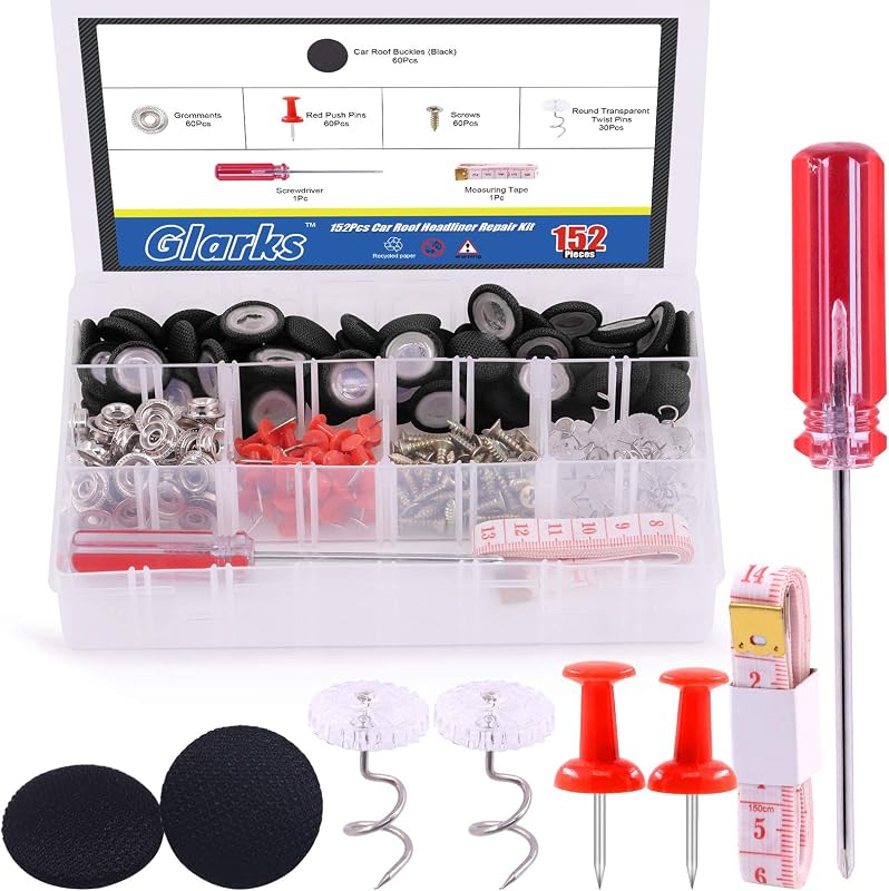 Kit de reparo do forro do teto automotivo Glarks com presilhas e pinos – 152 peças