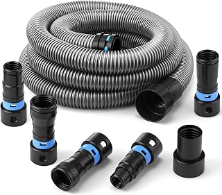 16ft Dust Collection Hose Kit for Vacuums, Universal Power Tool Vacuum Adapter Set with 6 Quick Connect Adapters, Flexible Hose for Woodworking Sanders, Miter Saws & Table Saws(Grey)