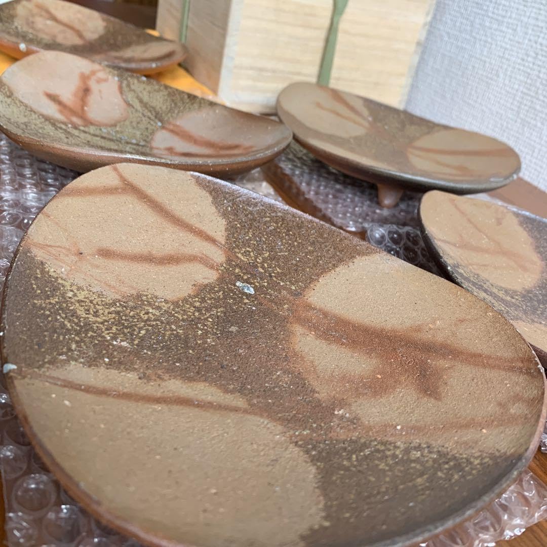 Amazon.co.jp: 備前焼 金重有邦作 伊部三足平向付 皿 5枚 : 文房具  