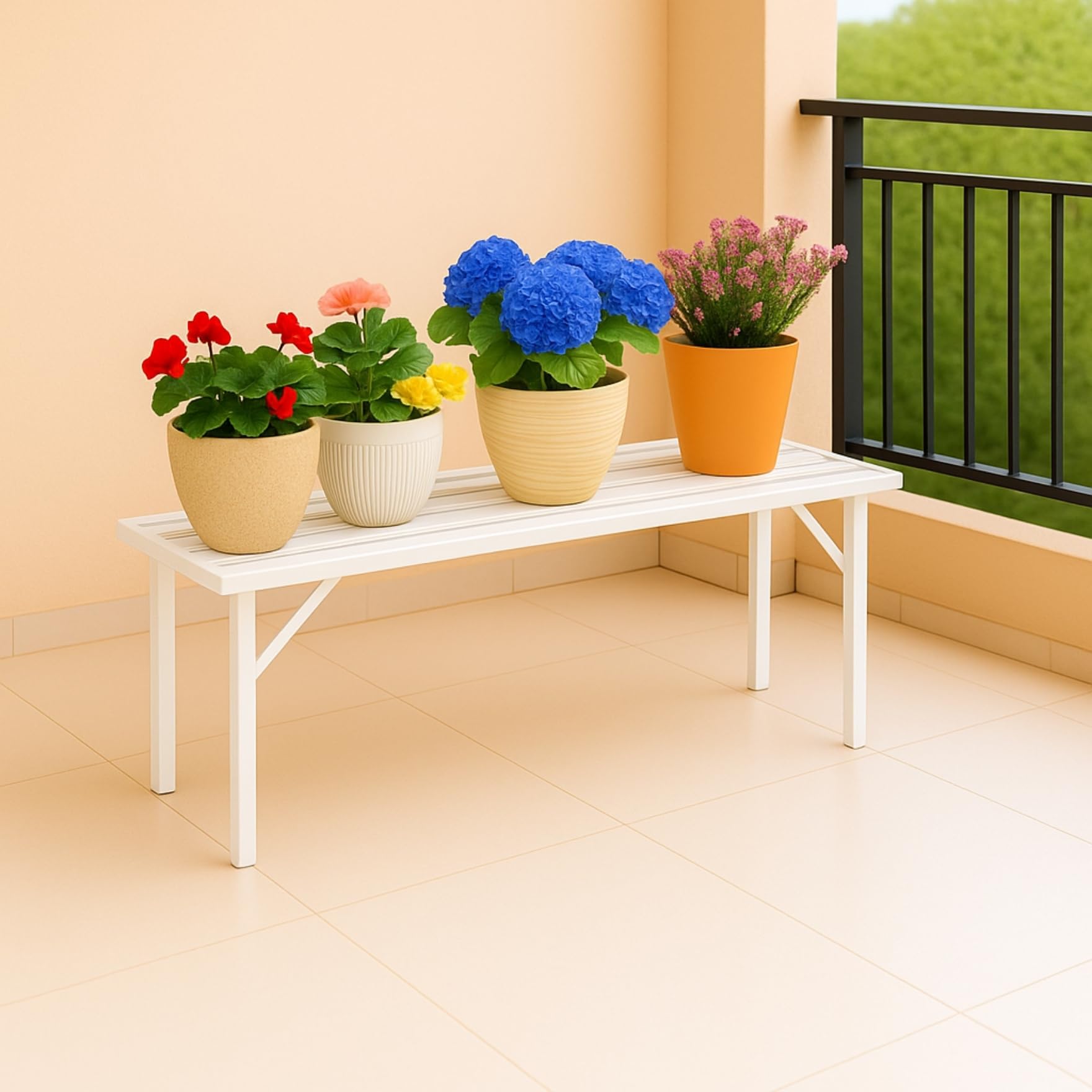 ecofynd Adam Jr 24 Inch Plant Stands for Outdoor Balcony, Flower Pot Stand for Indoor Plants, Large Metal Planter Stand for Living Room, home decor, Indoor & Outdoor plants, 1 Tier, (PS030-WHT)-image-16